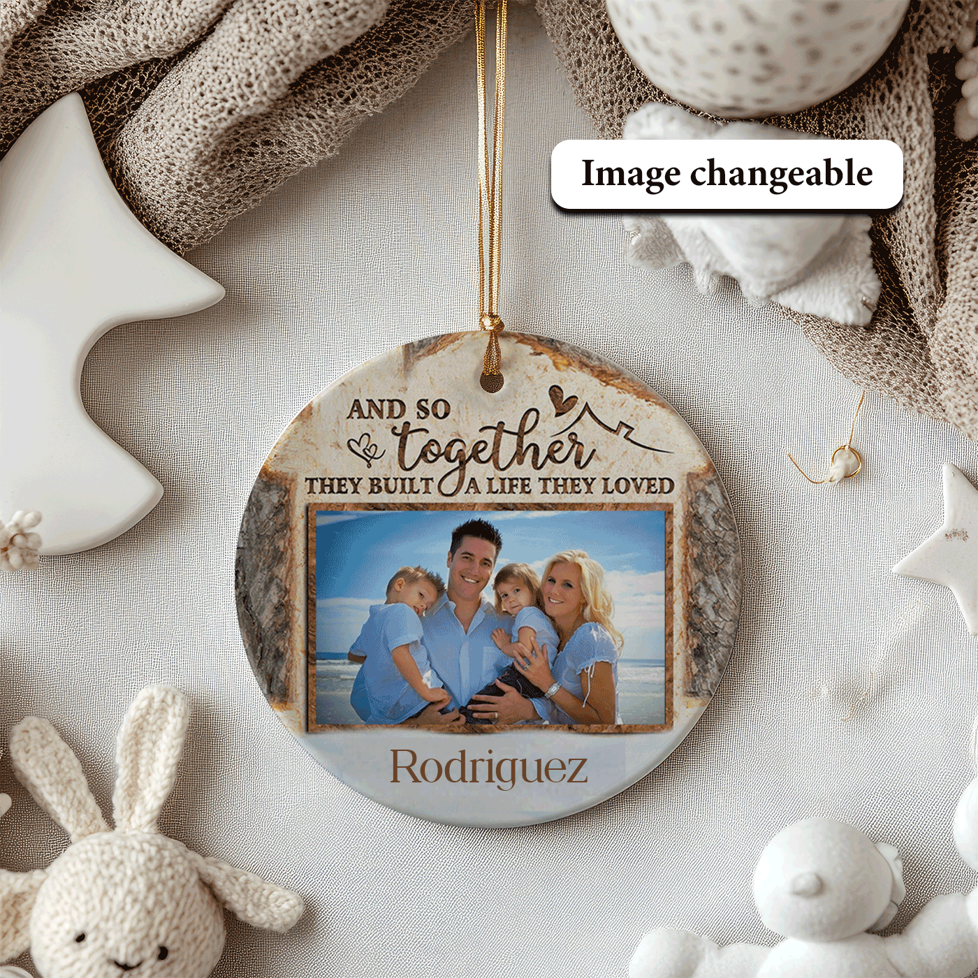 Rustic Christmas Family | And So Together They Built a Life They Loved | Ceramic Ornament