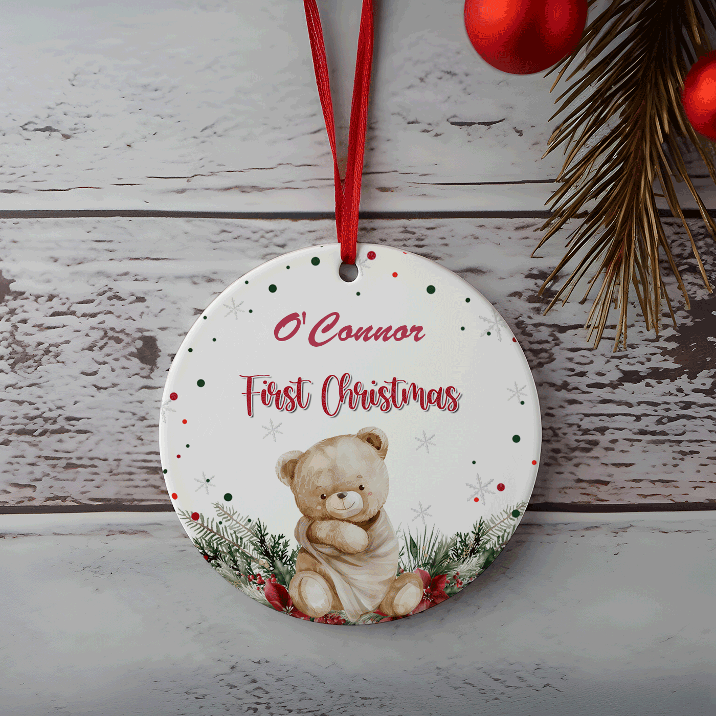 Baby's First Christmas Bear | Cute Holiday Keepsake for Newborn | Ceramic Ornament