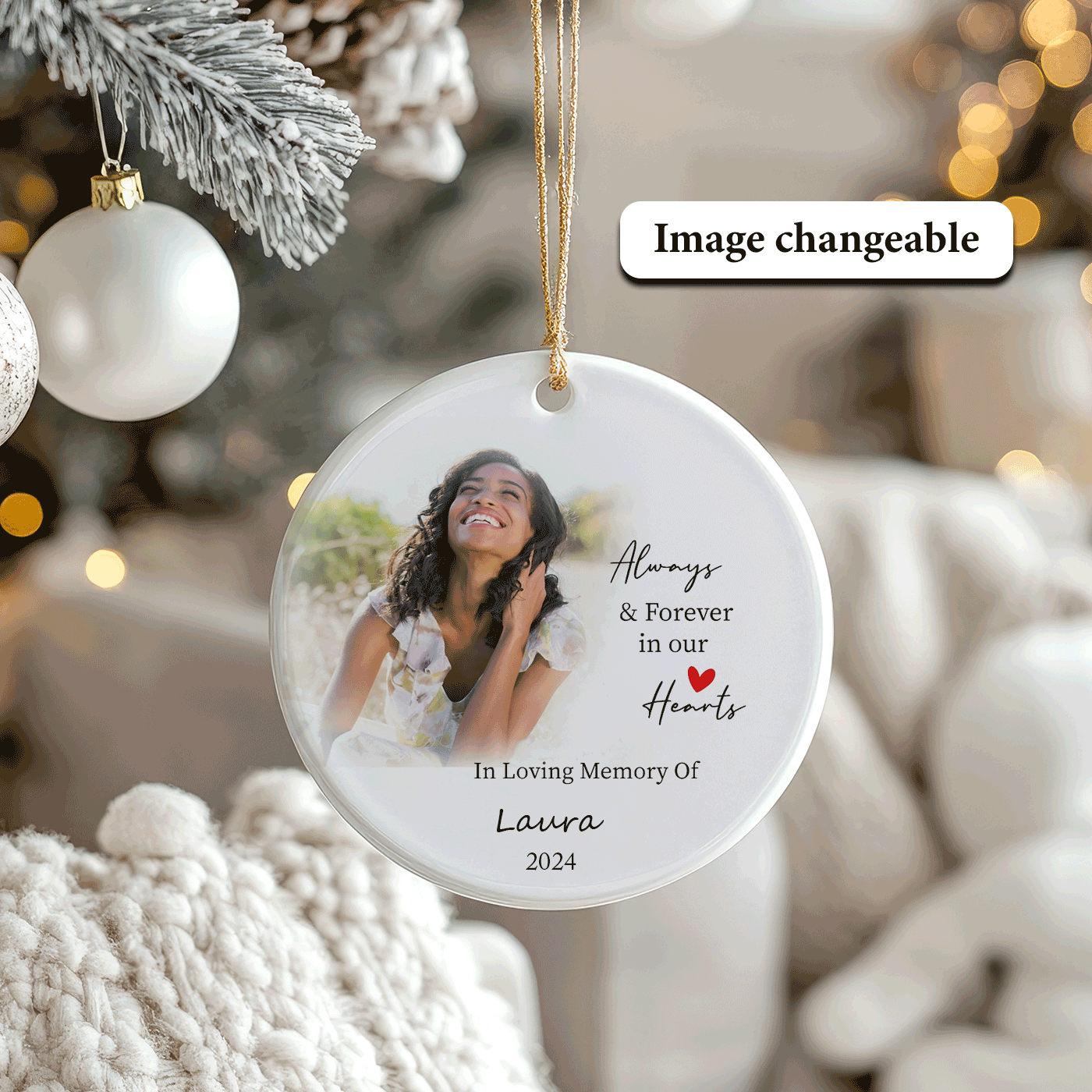 Personalized Christmas Memorial | "Always Samp; Forever in Our Hearts" | Ceramic Ornament