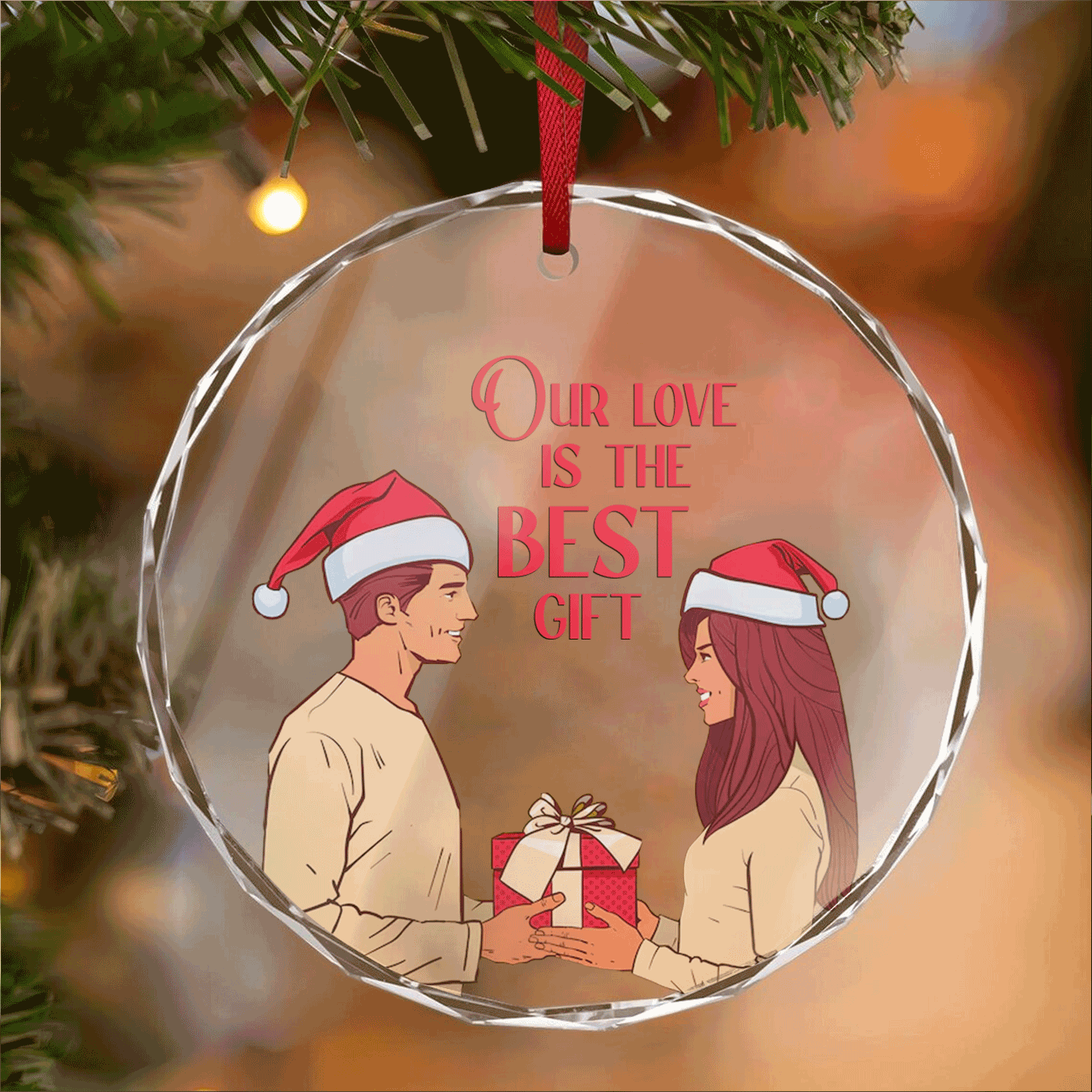Romantic Christmas Gift | Holiday Love and Togetherness | Glass Ornament