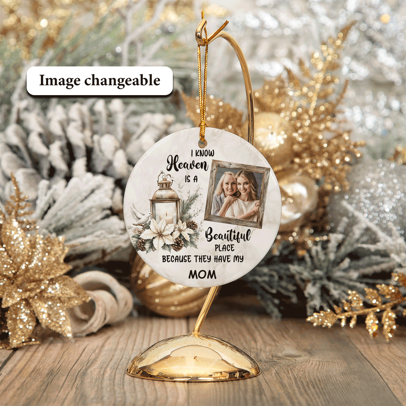 Rustic Memorial with Lantern and Dove | "Heaven is a Beautiful Place" | Christmas | Ceramic Ornament