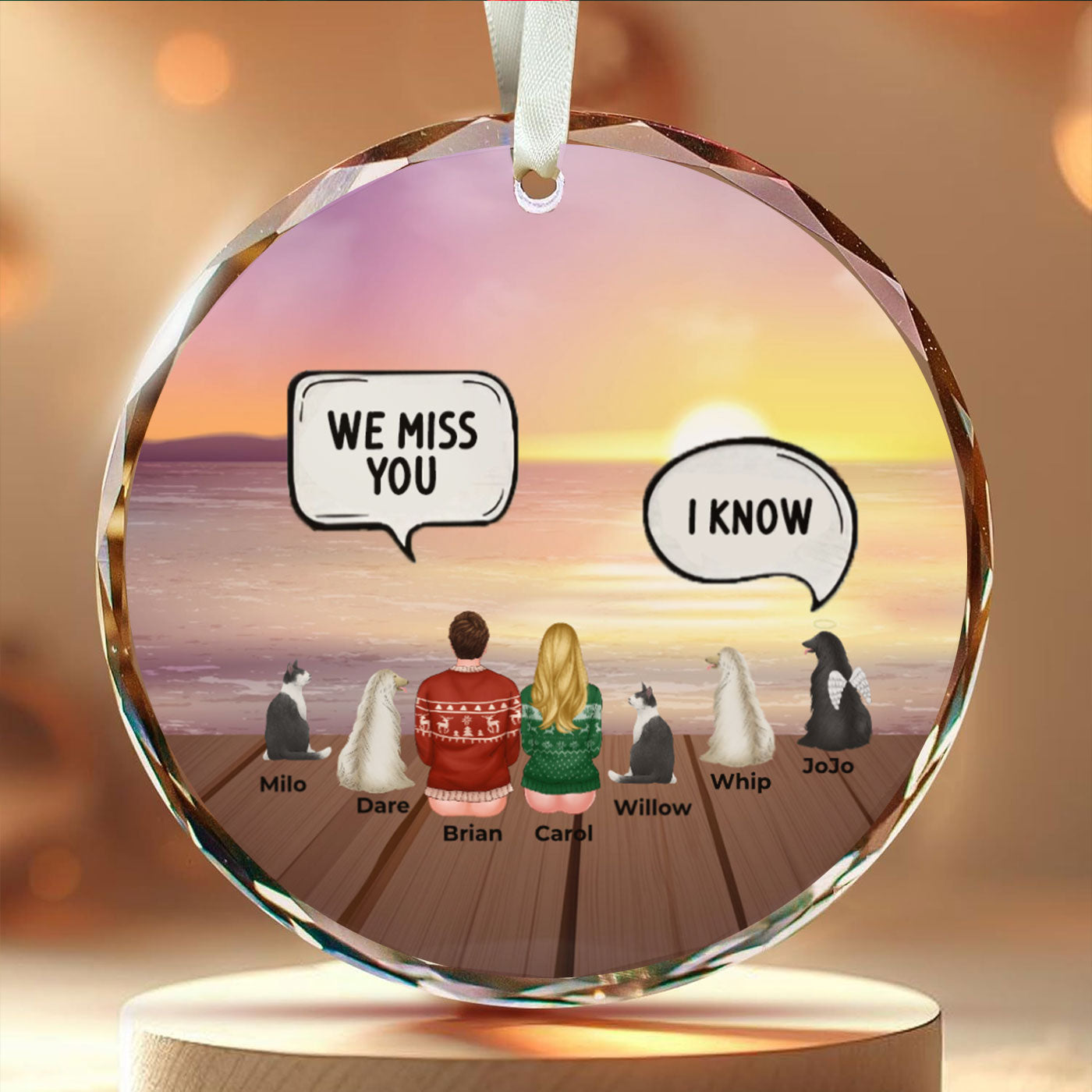 Personalized Christmas Memorial Ornament with Pets and Family | Glass Ornament