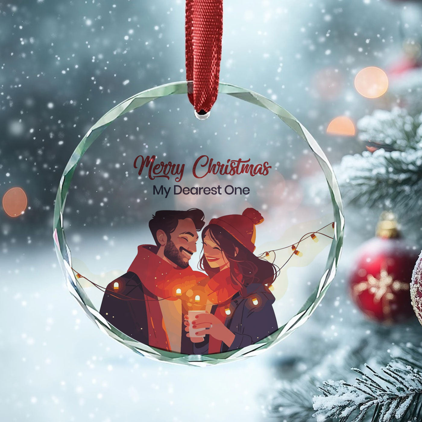 Cozy Christmas Couple | Warm Up Your Holidays with Love | Glass Ornament