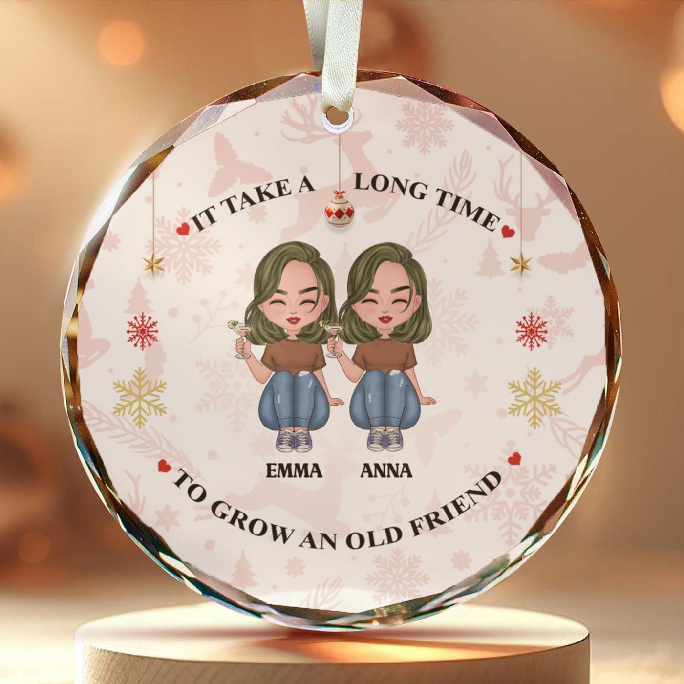 Christmas Custom Friendship Ornament with Personalized Names | Circle Glass Ornament