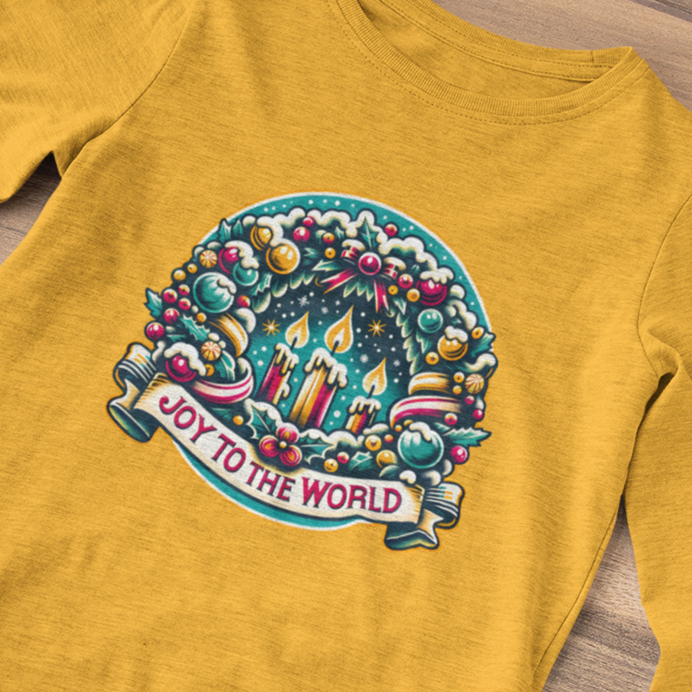 Joy to the World - Festive Christmas Wreath and Candle | Unisex Long Sleeve