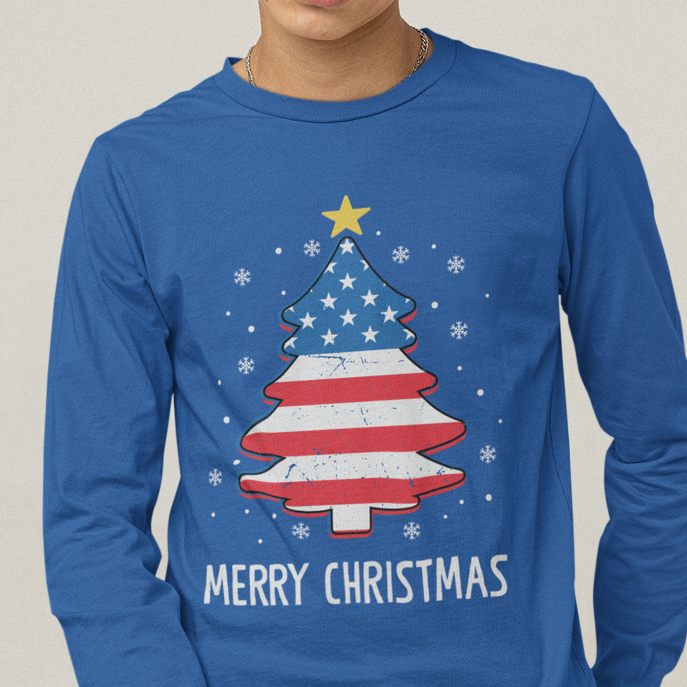 Patriotic Merry Christmas | American Flag Christmas Tree | Unisex Long Sleeve