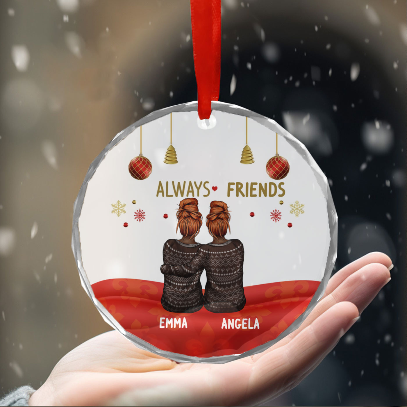 Personalized Best Friends Christmas Glass Ornament - Always Besties