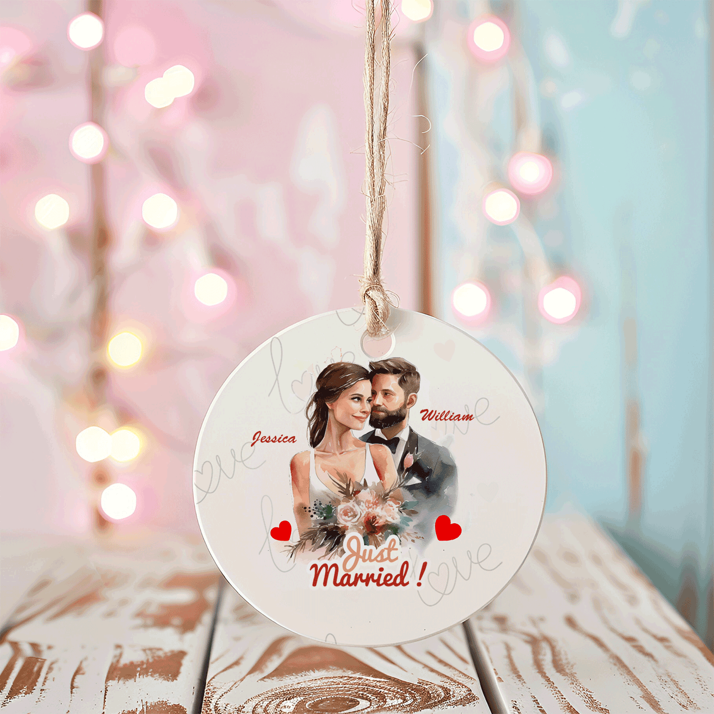 Just Married Christmas| Romantic Keepsake for Newlyweds | Ceramic Ornament