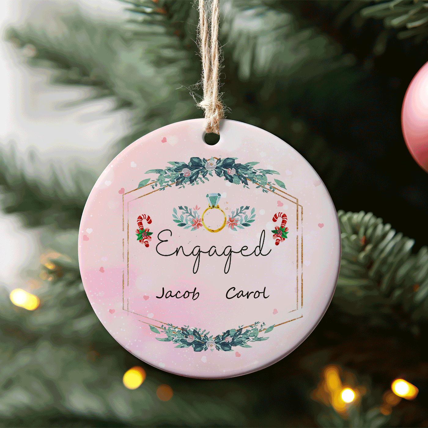 Engaged Christmas | Celebrate Your Engagement with Holiday Cheer | Ceramic Ornament