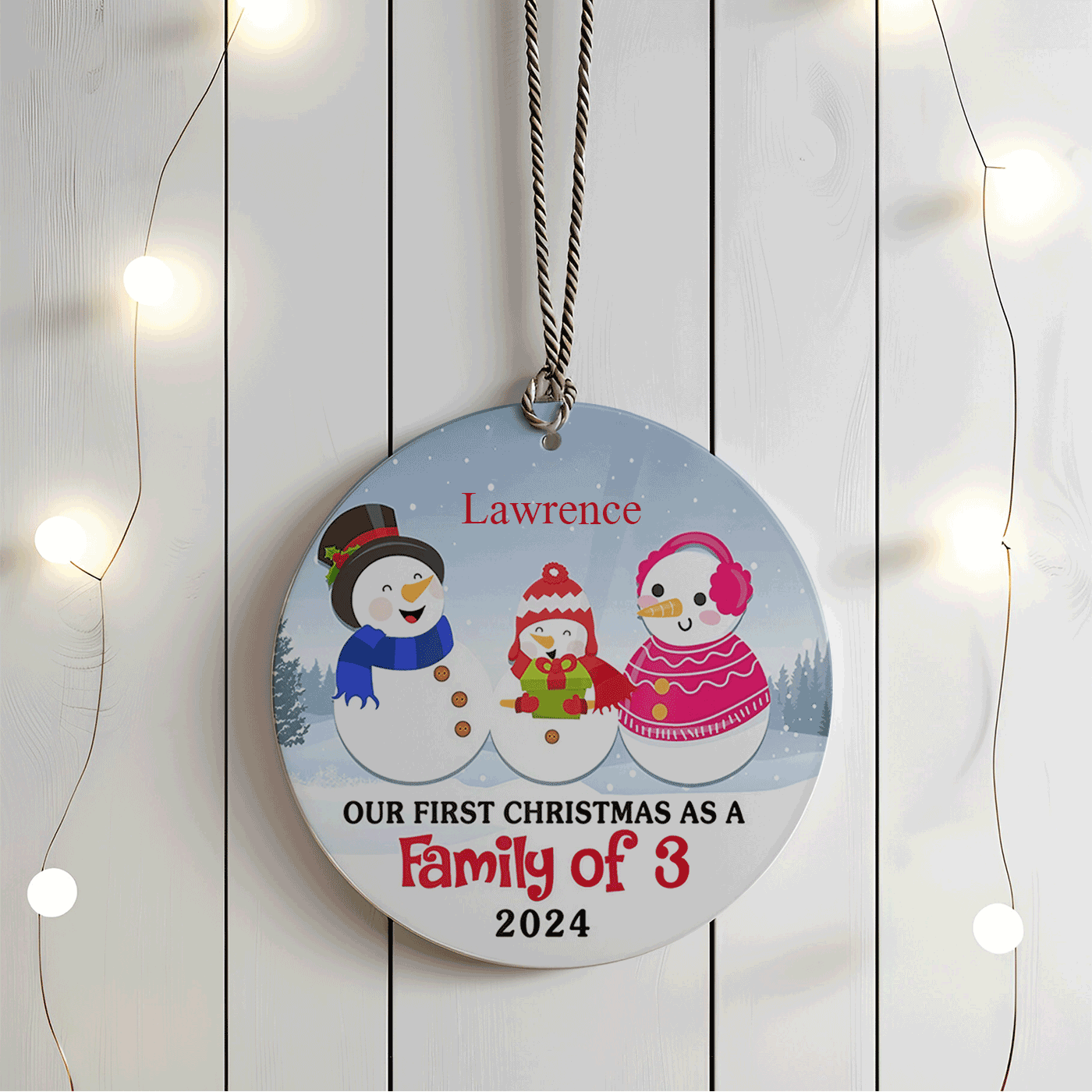 Snowman Family Keepsake | Our First Christmas as a Family of 3 | Ceramic Ornament