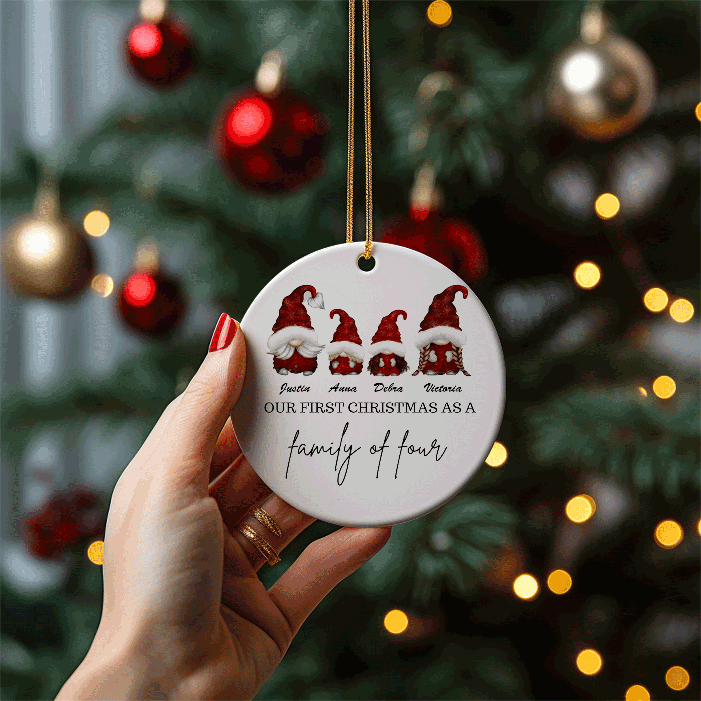 Family of Four | First Christmas Gnome | Ceramic Ornament