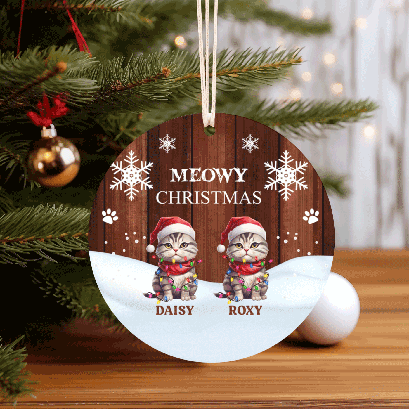 Personalized "Meowy Christmas" Ceramic Ornament – Custom Cat Names for Festive Charm