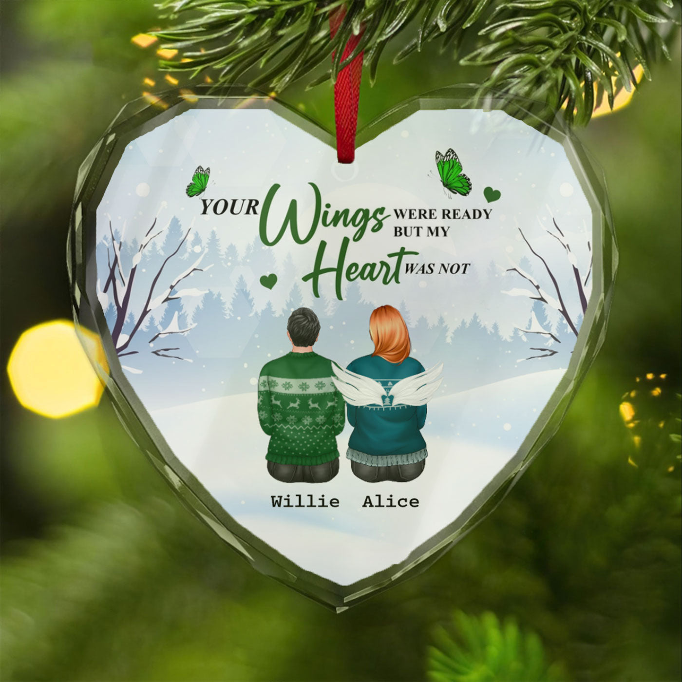 Heartfelt Memorial Christmas Glass Ornament - Your Wings Were Ready