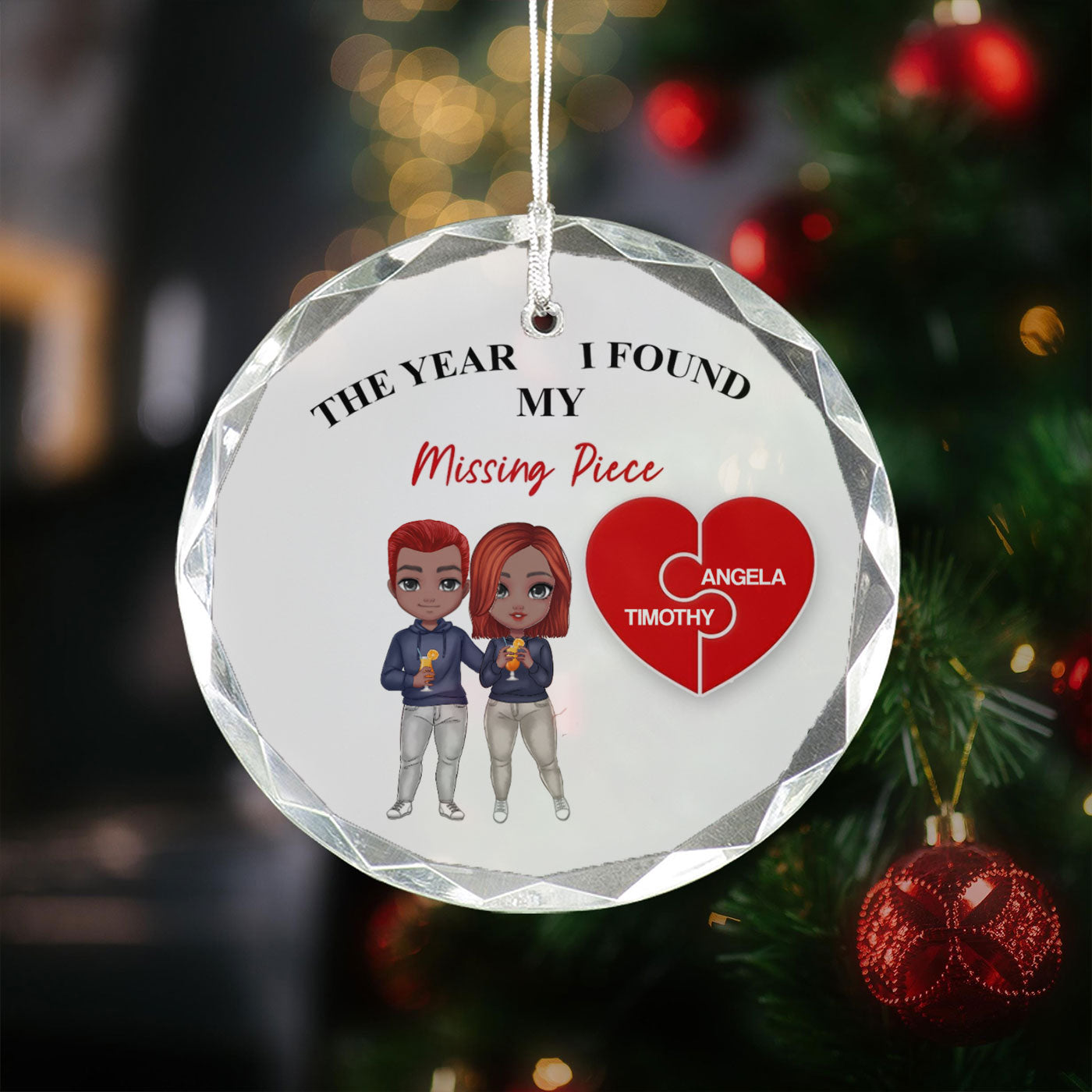 Custom Wedding Christmas Glass Ornament - The Year I Found My Missing Piece