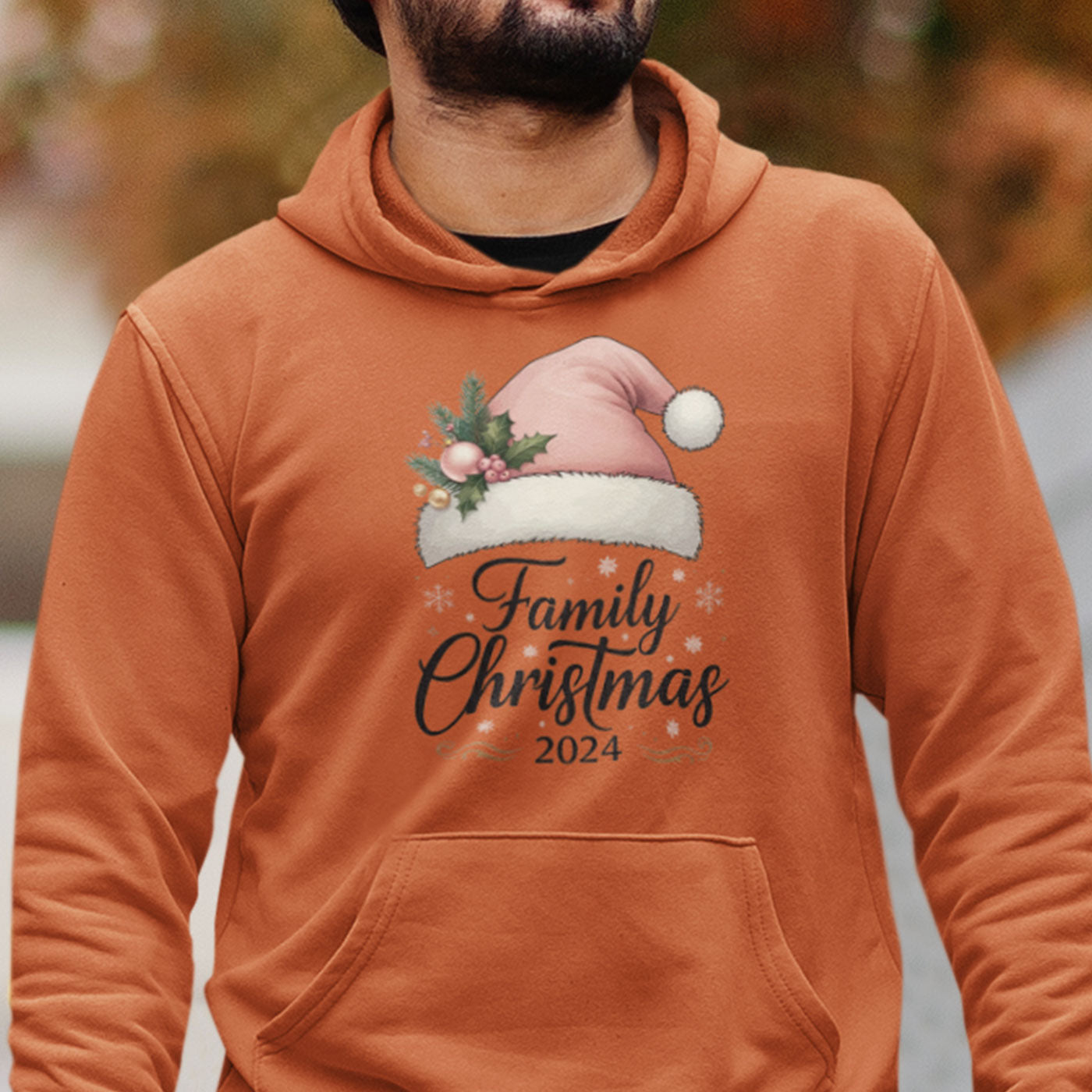 Family Christmas 2024 | Elegant Pink Santa Hat | Unisex Hoodie