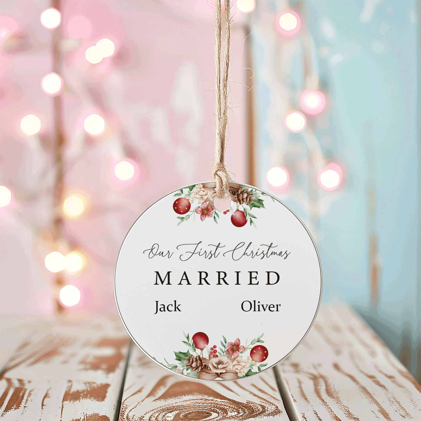 Our First Christmas Married | Elegant Floral | Ceramic Ornament