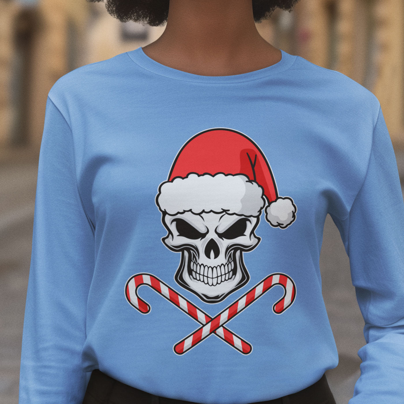 Skull with Santa Hat and Candy Canes | Edgy Christmas | Unisex Long Sleeve