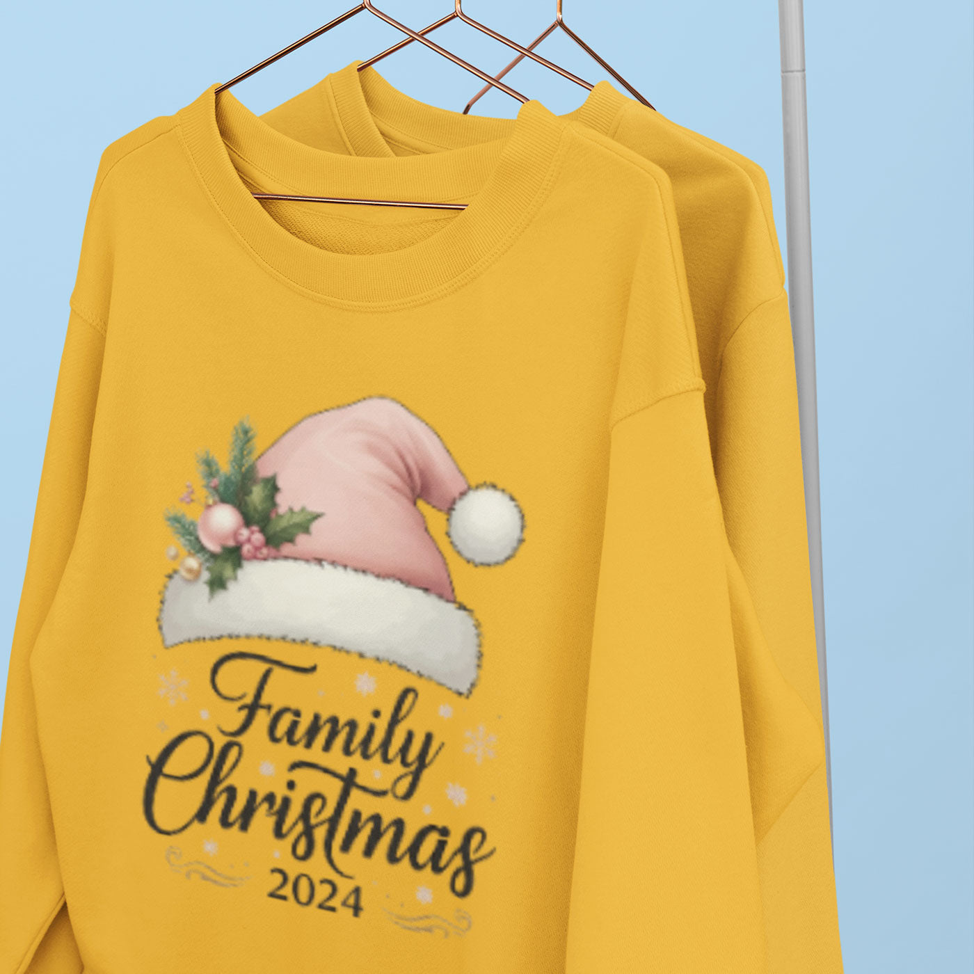 Family Christmas 2024 | Elegant Pink Santa Hat | Unisex Crewneck Sweatshirts