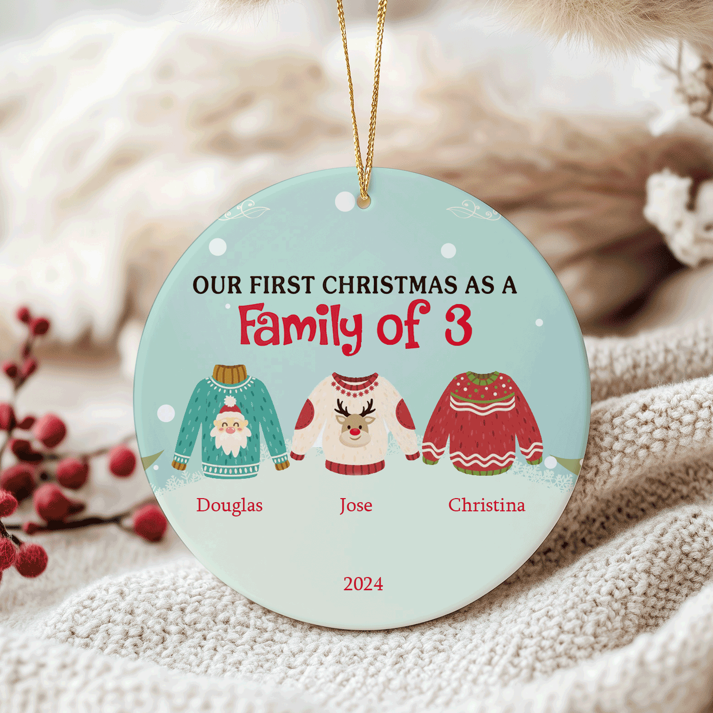 Festive Sweater | Our First Christmas as a Family of 3 | Ceramic Ornament