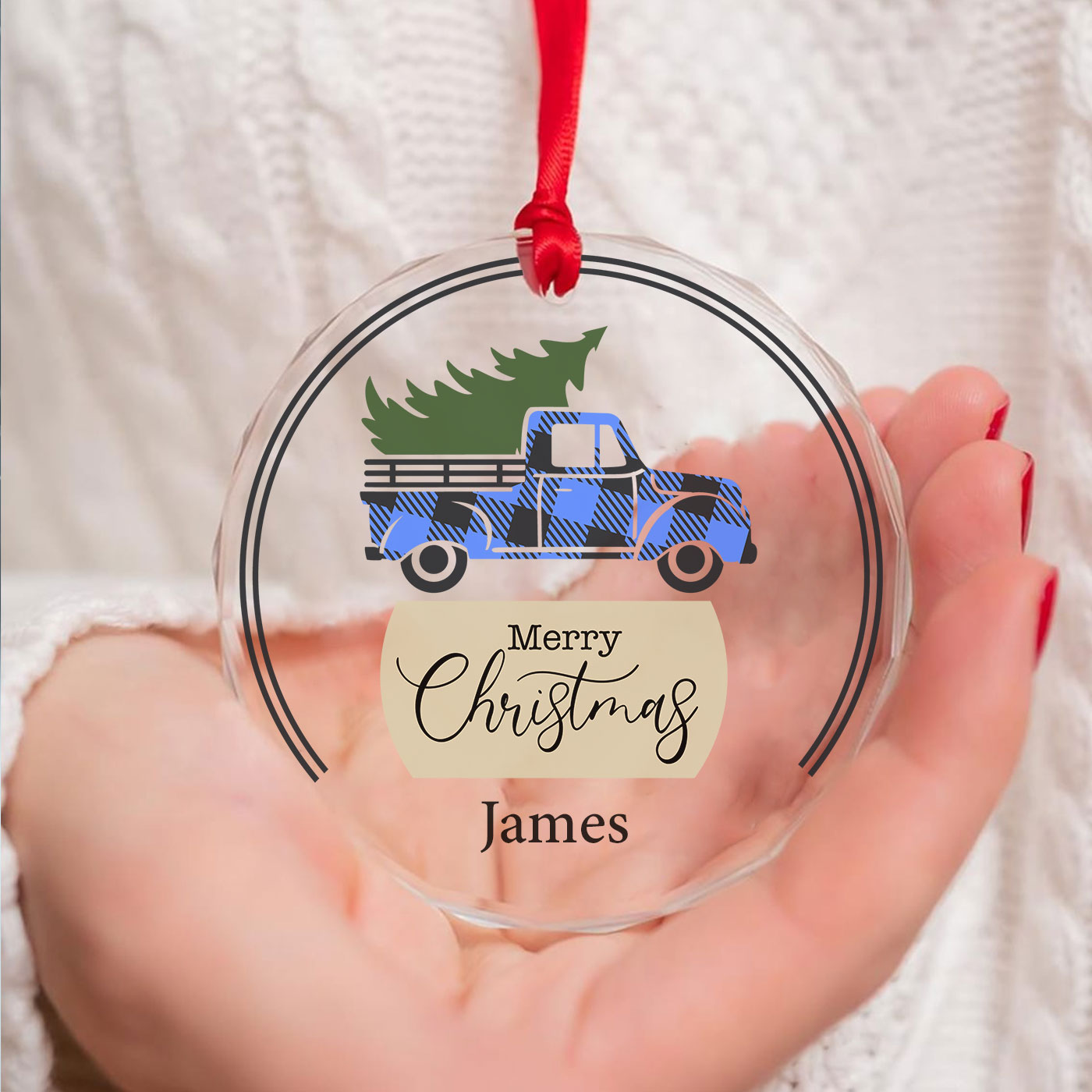 Rustic Christmas Truck | Bringing Home the Holiday Spirit | Glass Ornament