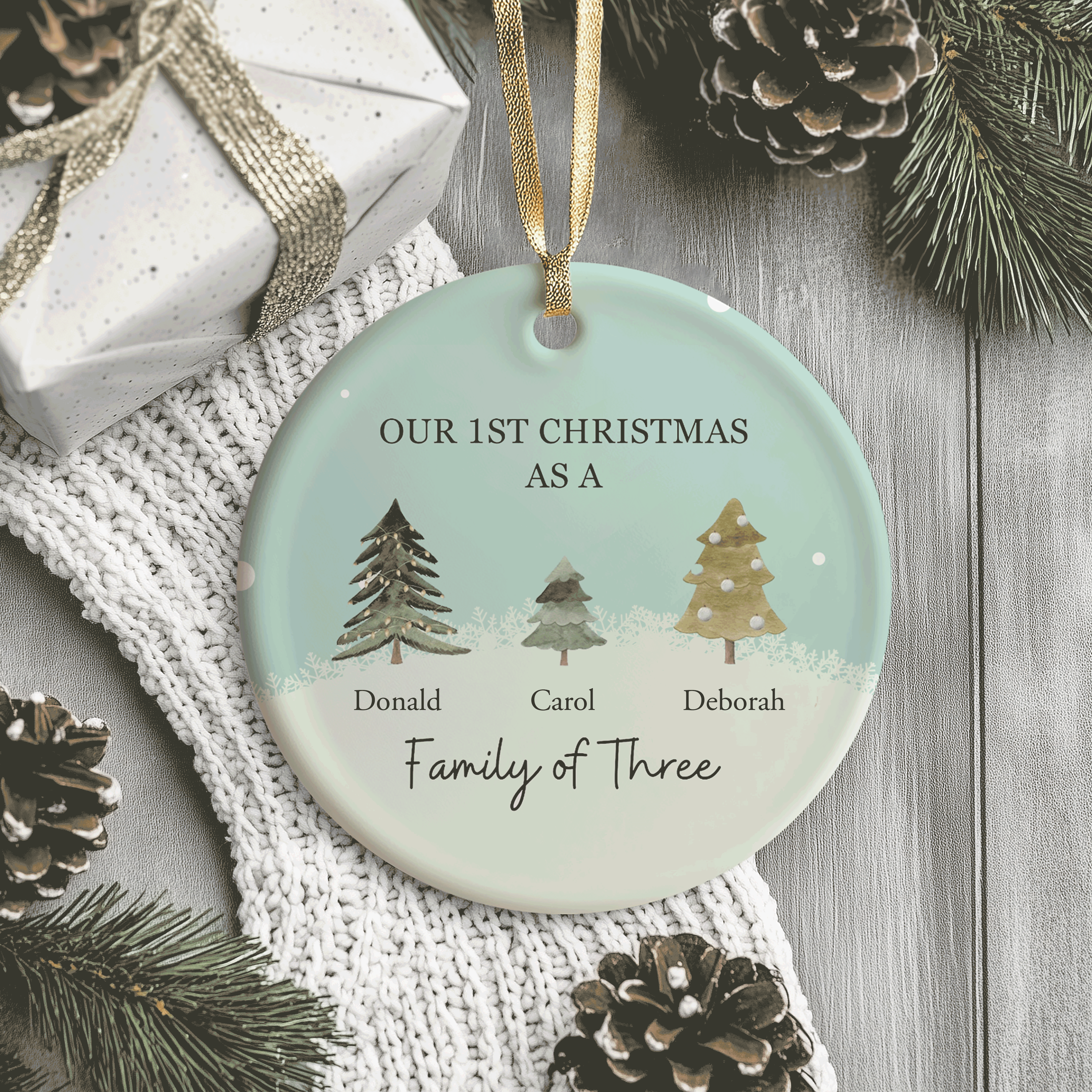Our First Christmas as a Family of Three | Celebrate New Beginnings | Ceramic Ornament