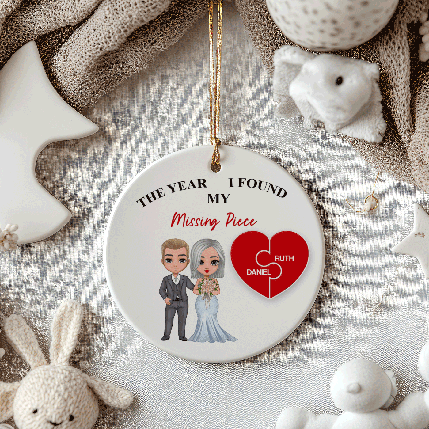 Personalized Christmas Couple Ceramic Ornament - The Year I Found My Missing Piece