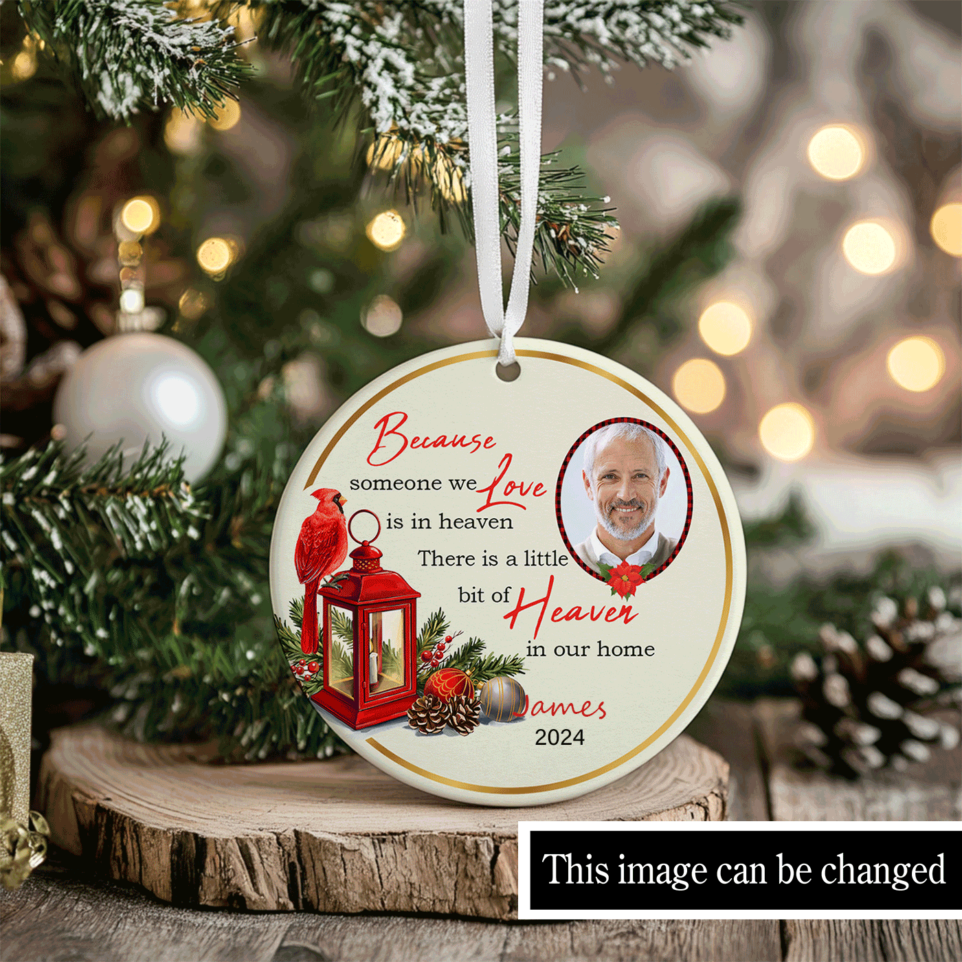 Holiday Memorial with Cardinal and Lantern | "A Little Bit of Heaven in Our Home" | Christmas | Ceramic Ornament