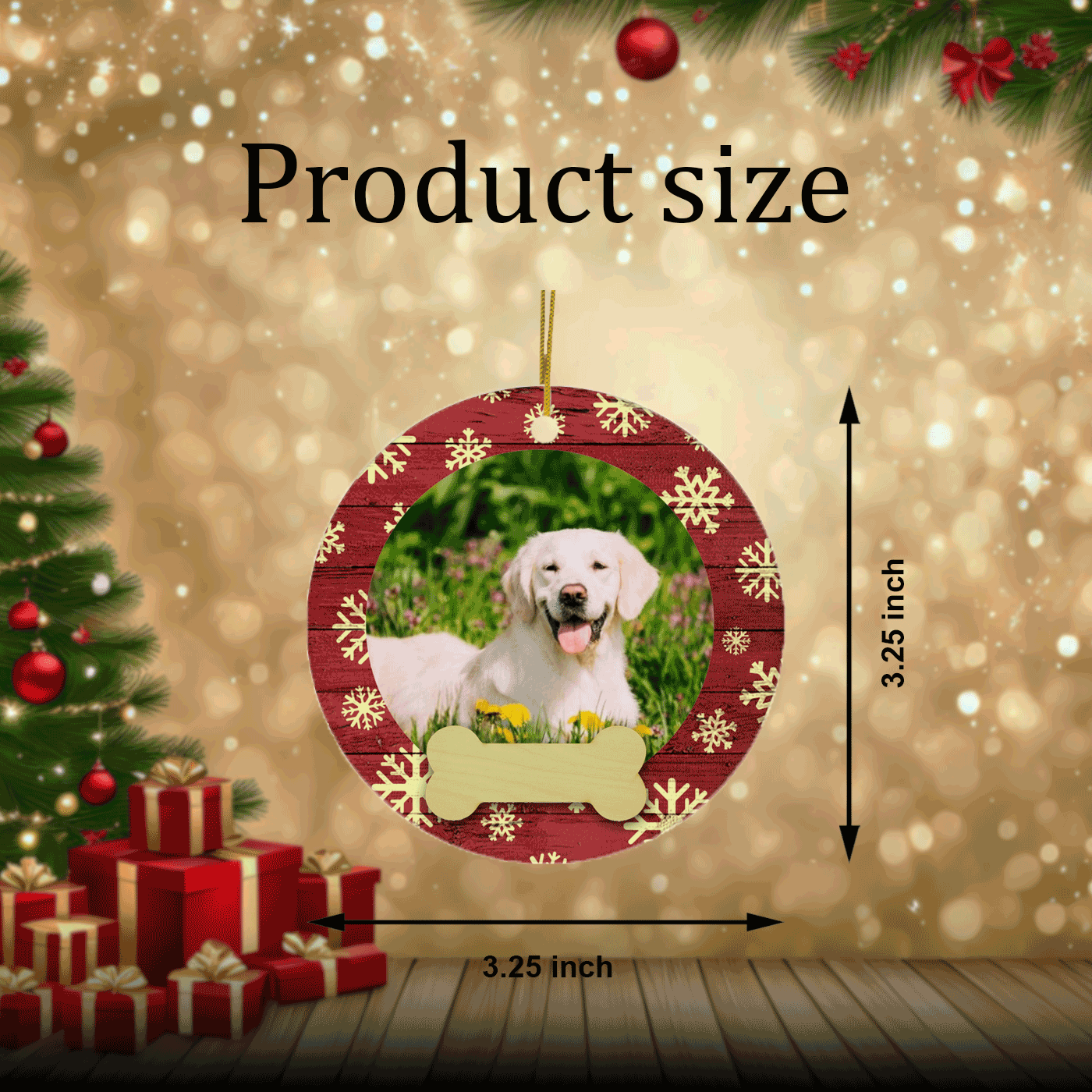 Pet Photo with Snowflakes and Bone | Christmas | Festive Holiday | Ceramic Ornament