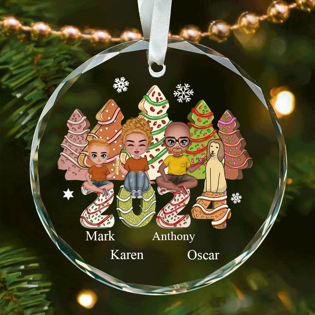 Custom Family Christmas Crystal Glass Ornament | Changeable Names and Customizable Figures