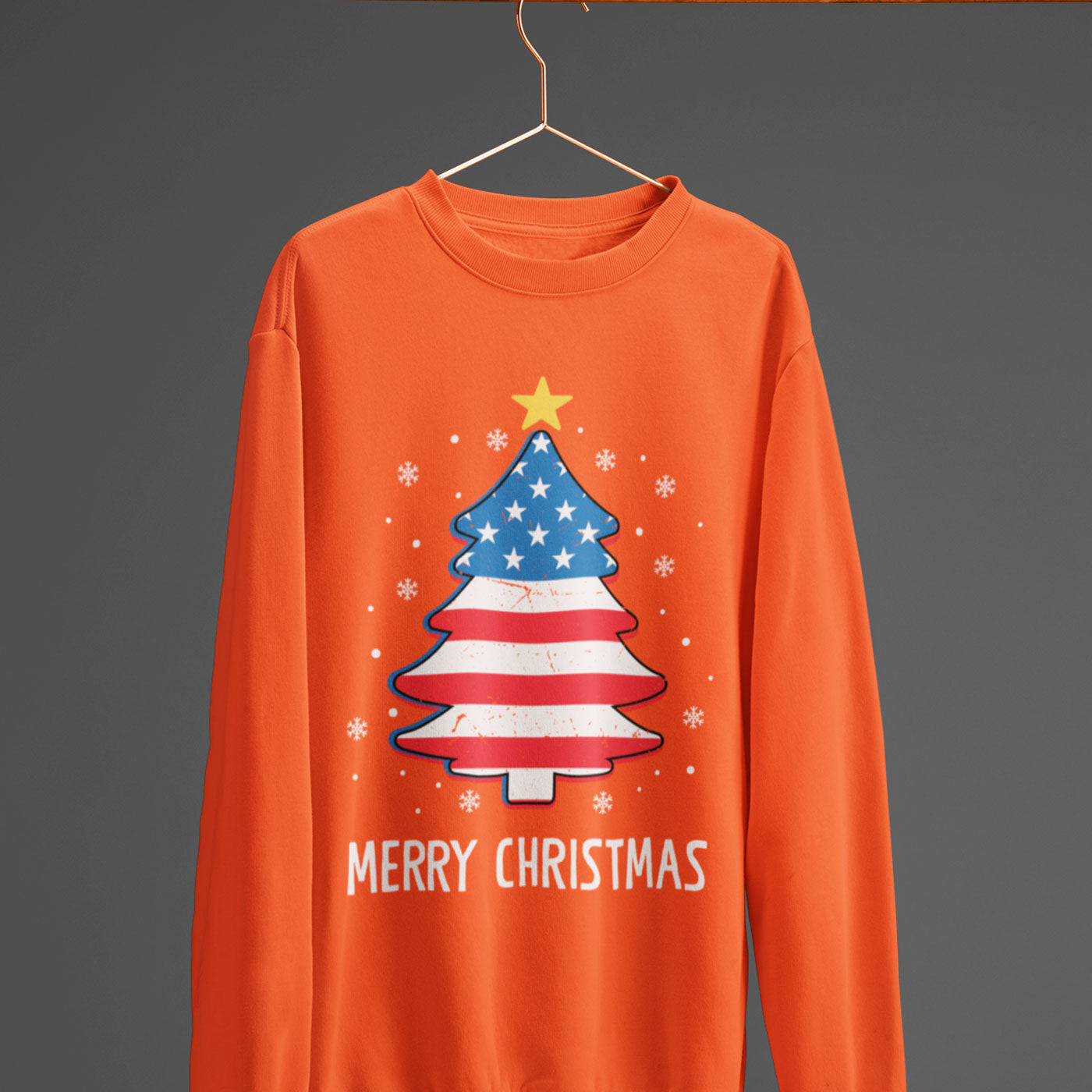Patriotic Merry Christmas | American Flag Christmas Tree | Unisex Crewneck Sweatshirts
