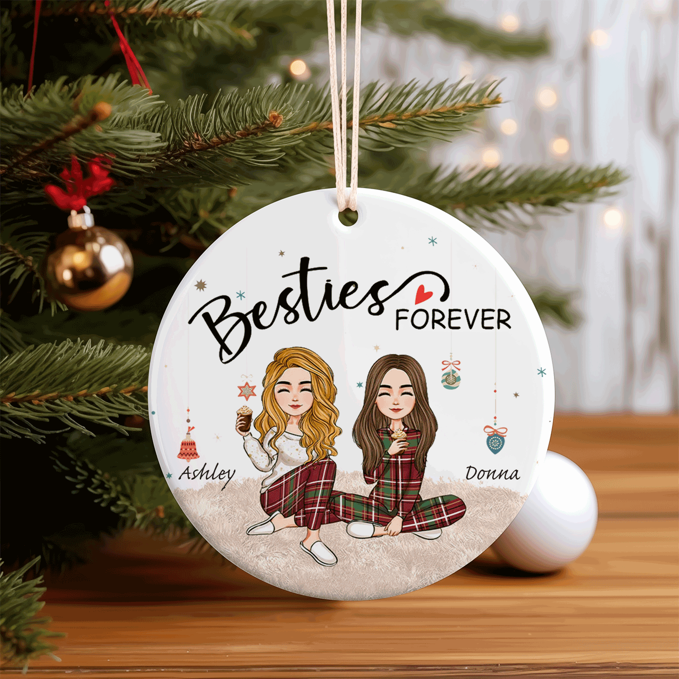 Besties Forever Christmas Art | Holiday Gift for Friends | Ceramic Ornament