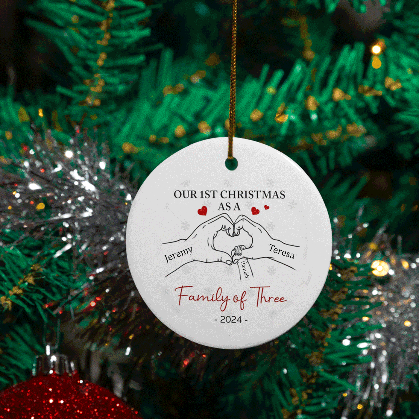 Family of Three - First Christmas | New Family Keepsake | Ceramic Ornament