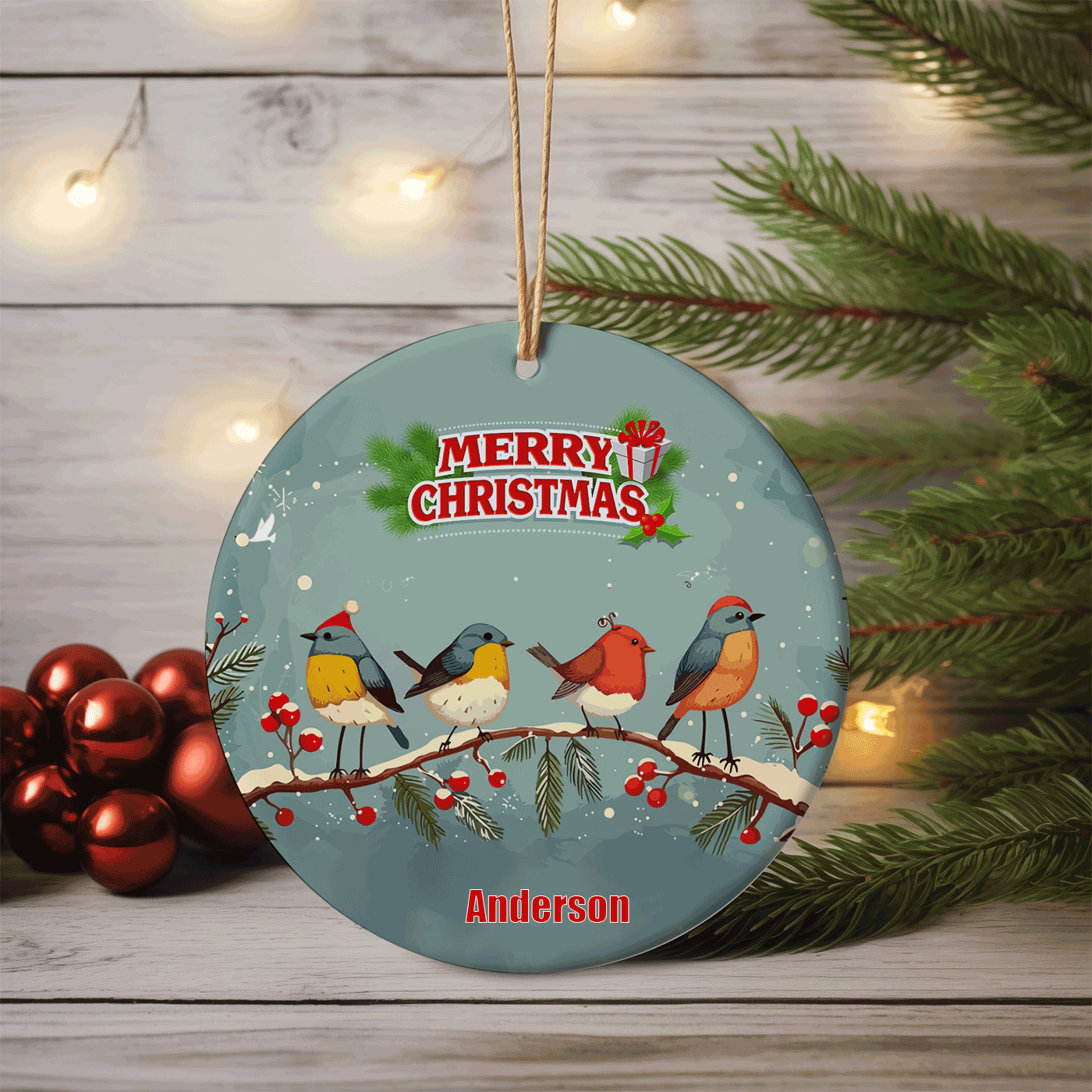 Merry Christmas Birds | Festive Decor with Colorful Winter Birds | Ceramic Ornament