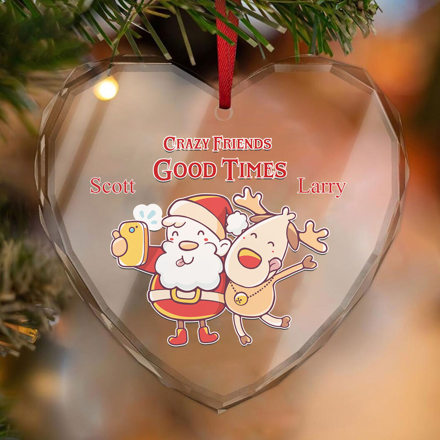 Crazy Friends Good Times | Santa and Reindeer Christmas | Glass Ornament
