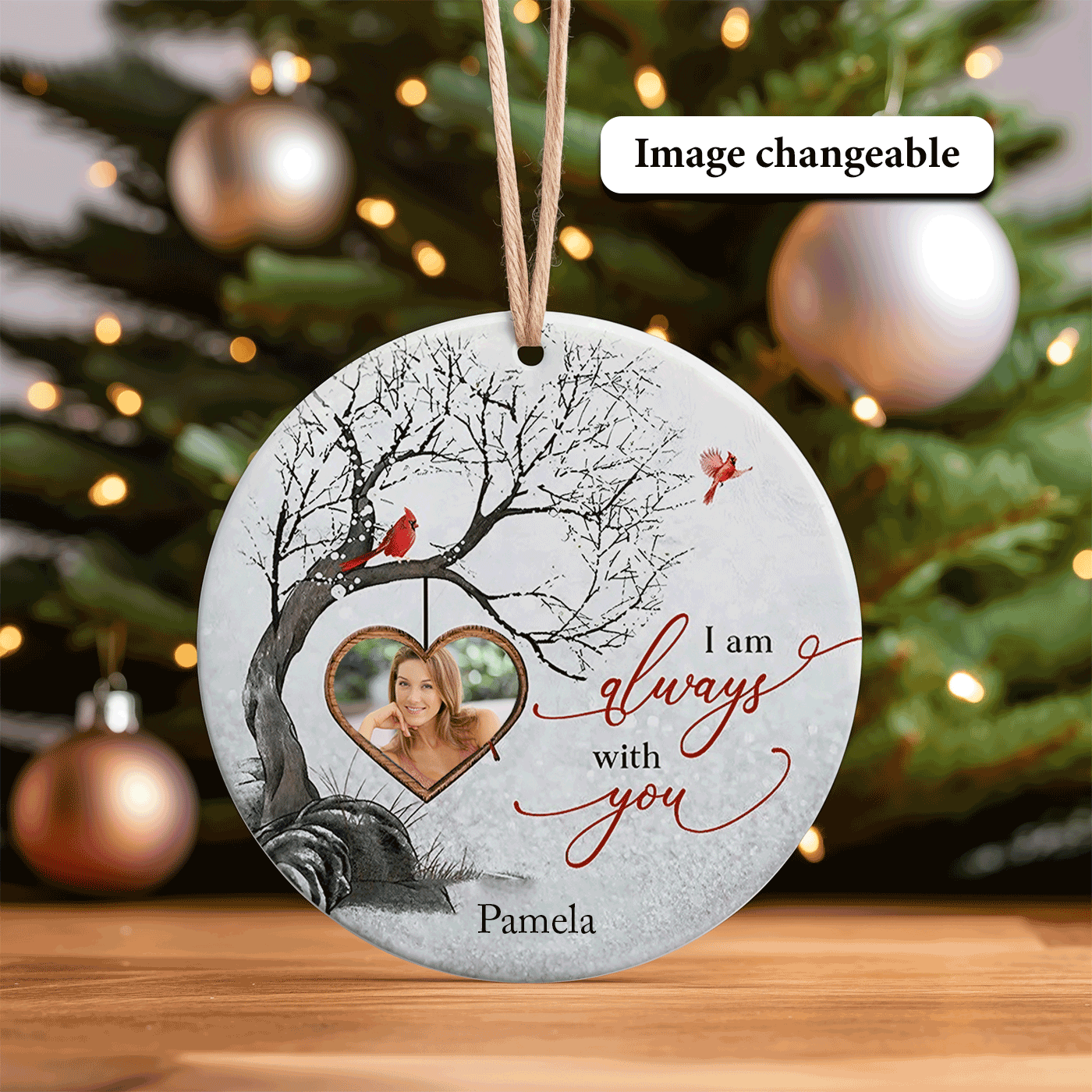 Memorial with Cardinals and Heart | I Am Always With You | Christmas | Ceramic Ornament