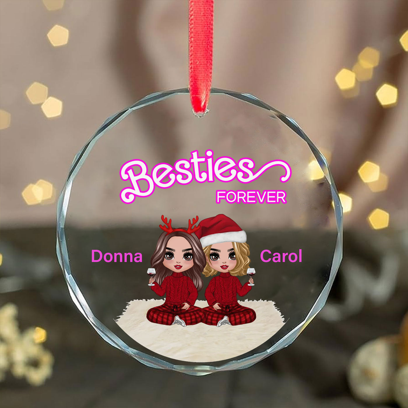Besties Forever Christmas | Celebrate Friendship and Festive Fun | Glass Ornament