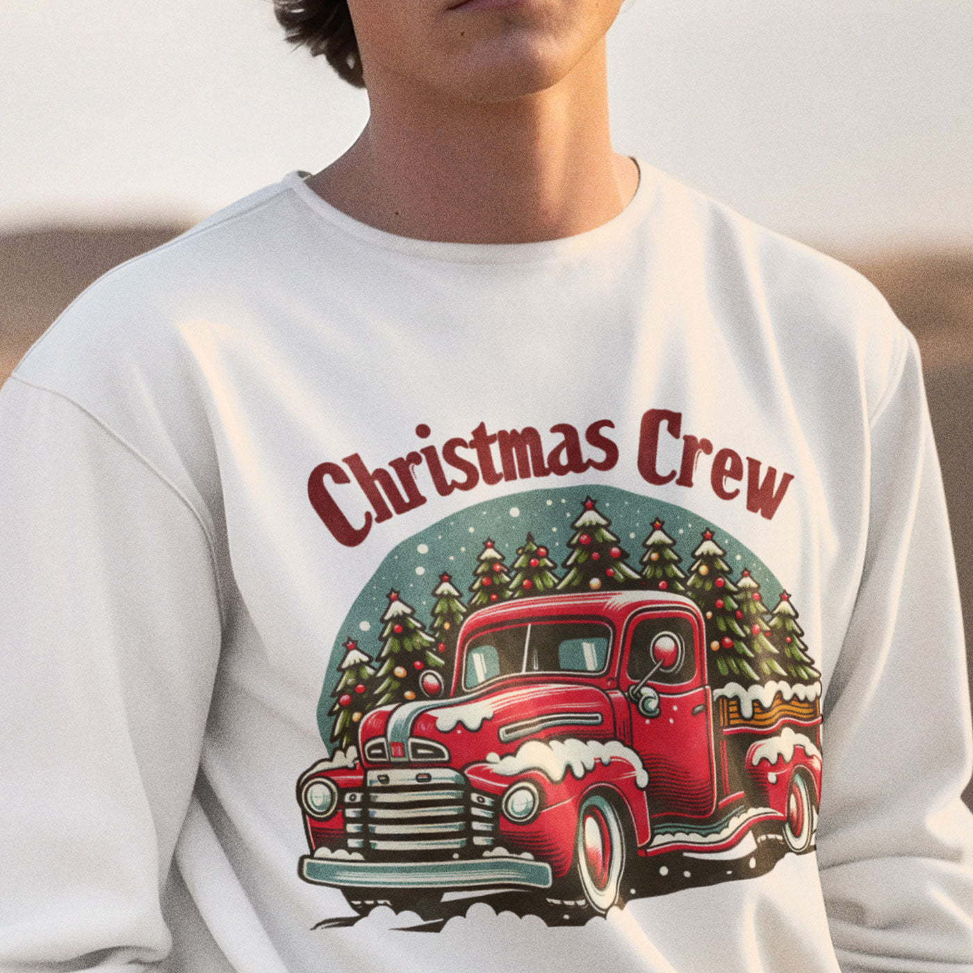 Christmas Crew | Classic Red Truck with Christmas Trees | Unisex Crewneck Sweatshirts