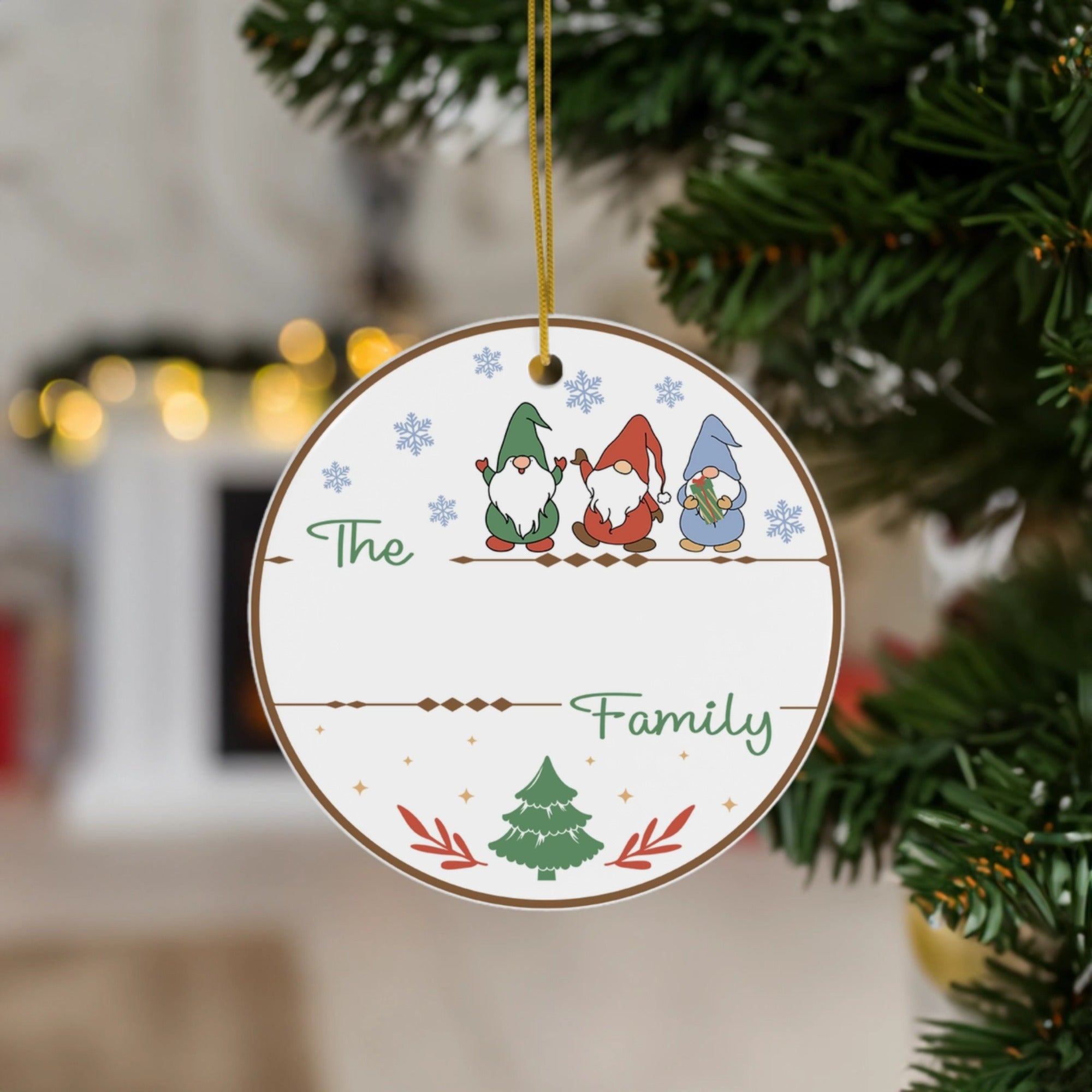 Custom Family Christmas | Festive Gnome Theme | Ceramic Ornament