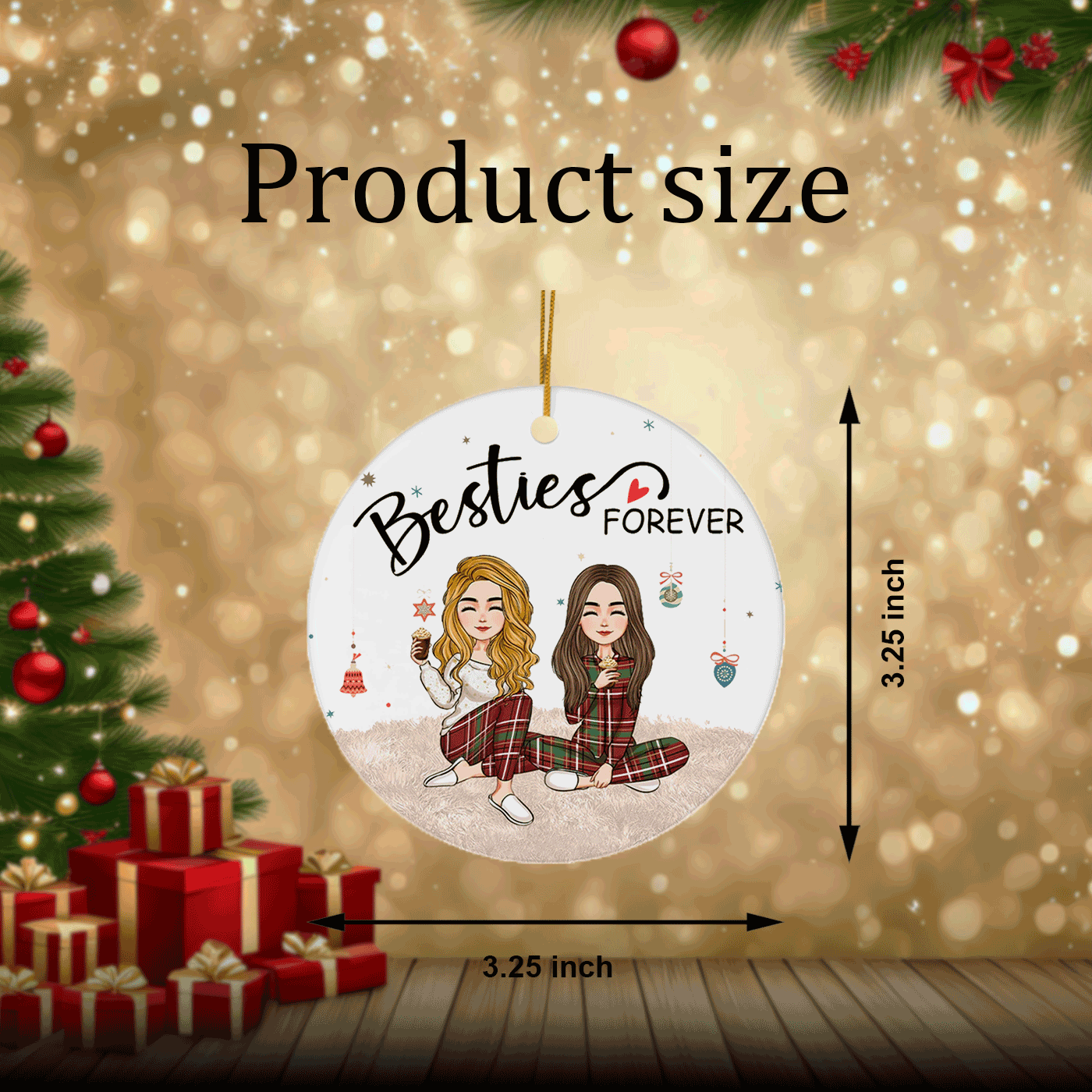 Besties Forever Christmas Art | Holiday Gift for Friends | Ceramic Ornament