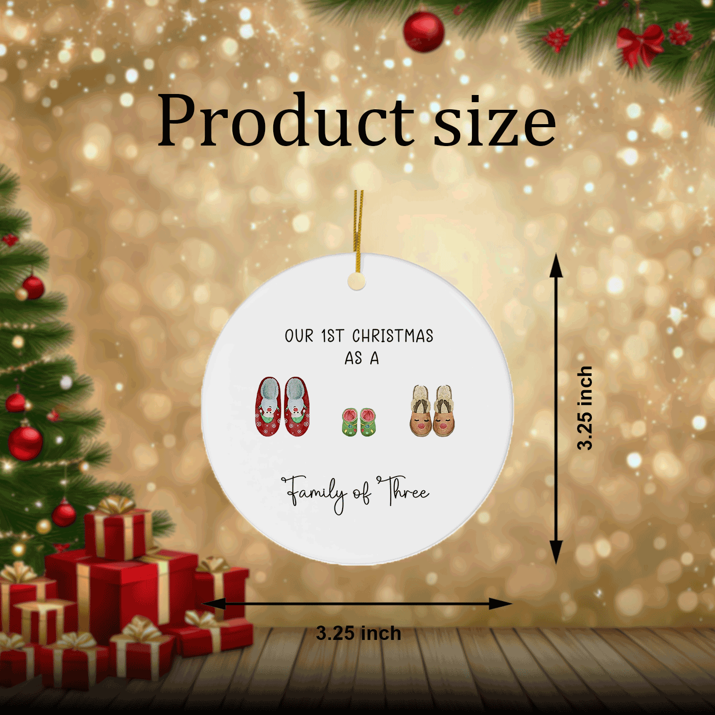 Cute Slipper Design for New Families | Our First Christmas as a Family of Three | Ceramic Ornament