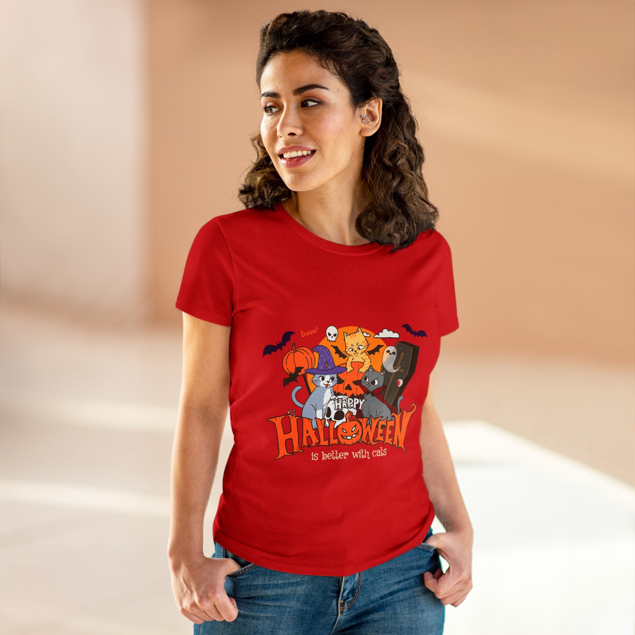 Halloween is Better with Cats | Women's Midweight Cotton Tee