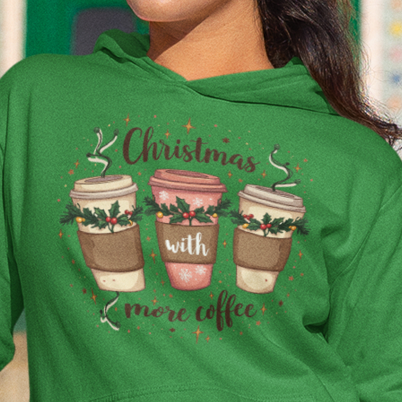 Christmas with More Coffee | Festive Holiday Coffee Cups | Unisex Hoodie