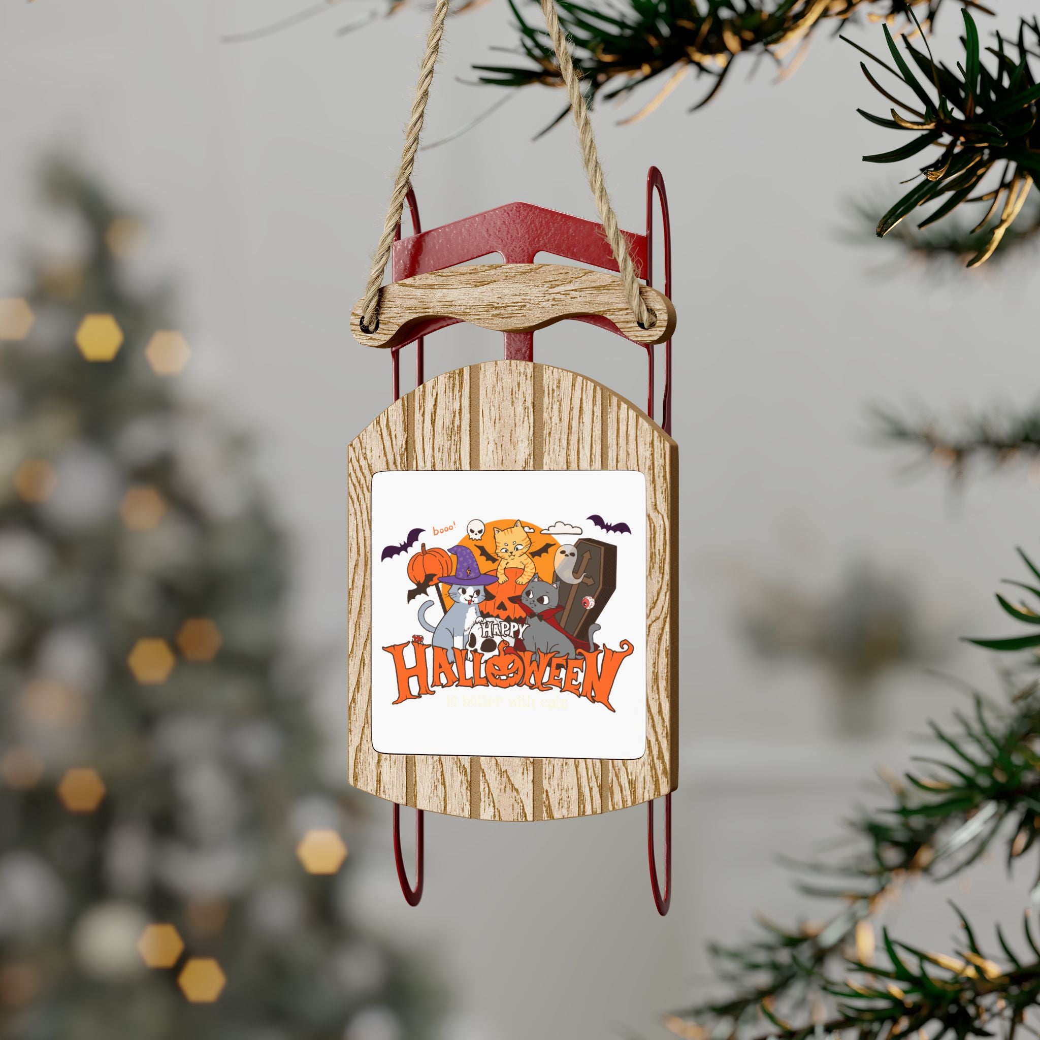 Halloween is Better with Cats | Sled Ornaments