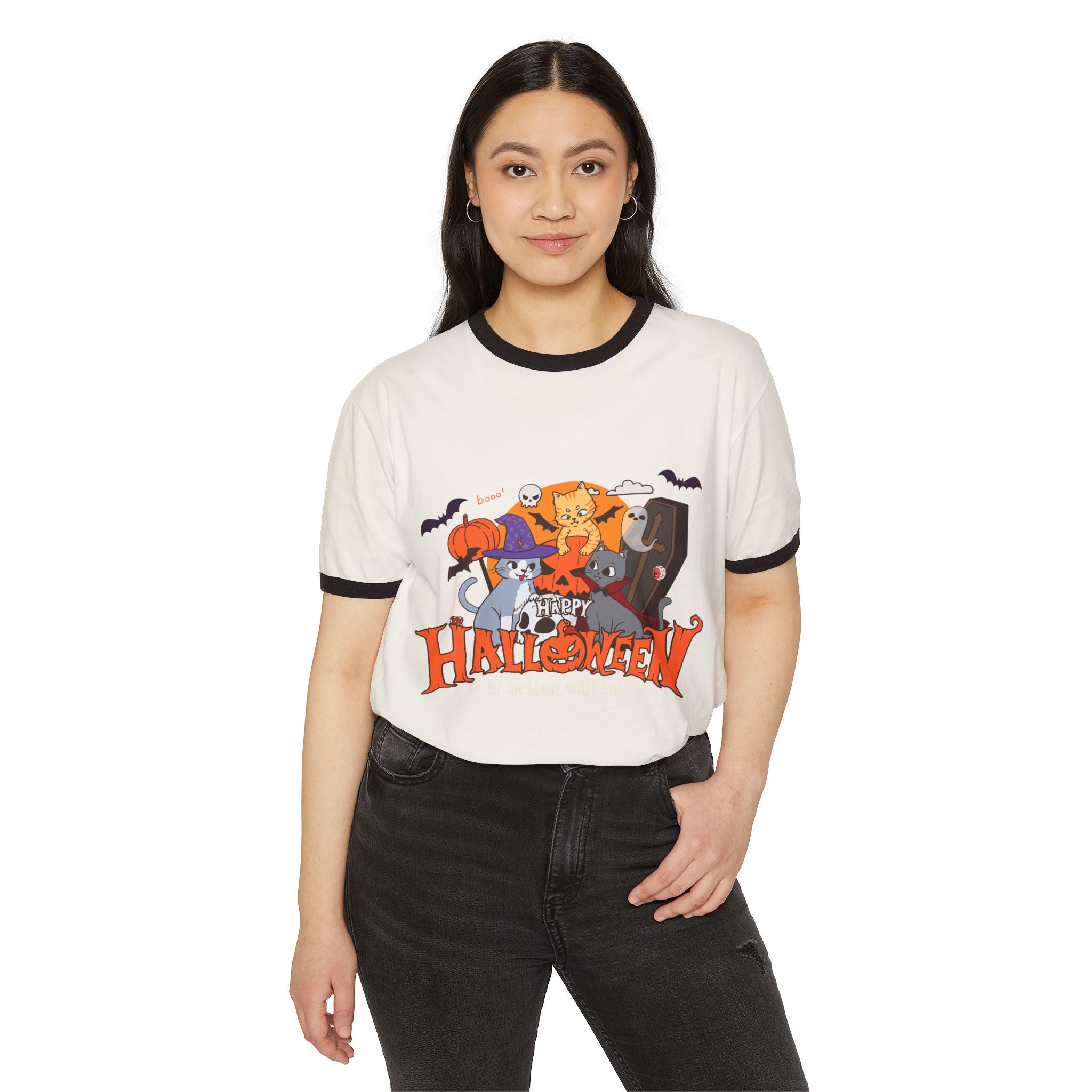 Halloween is Better with Cats | Unisex Cotton Ringer T-Shirt