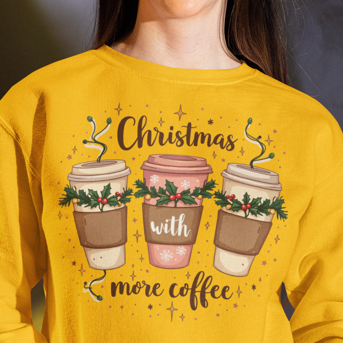 Christmas with More Coffee | Festive Holiday Coffee Cups | Unisex Crewneck Sweatshirts