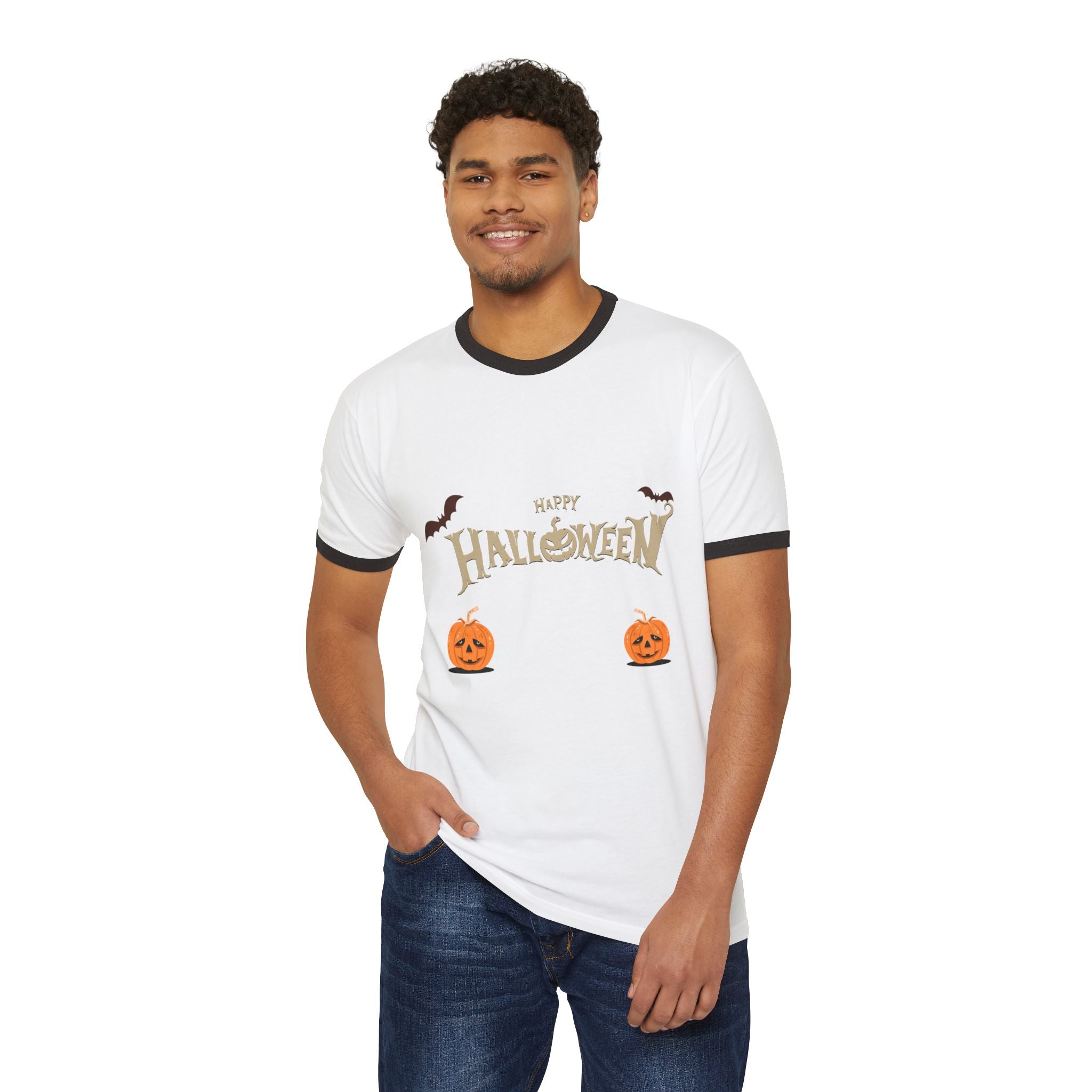 Halloween with Pumpkins | Unisex Cotton Ringer T-Shirt