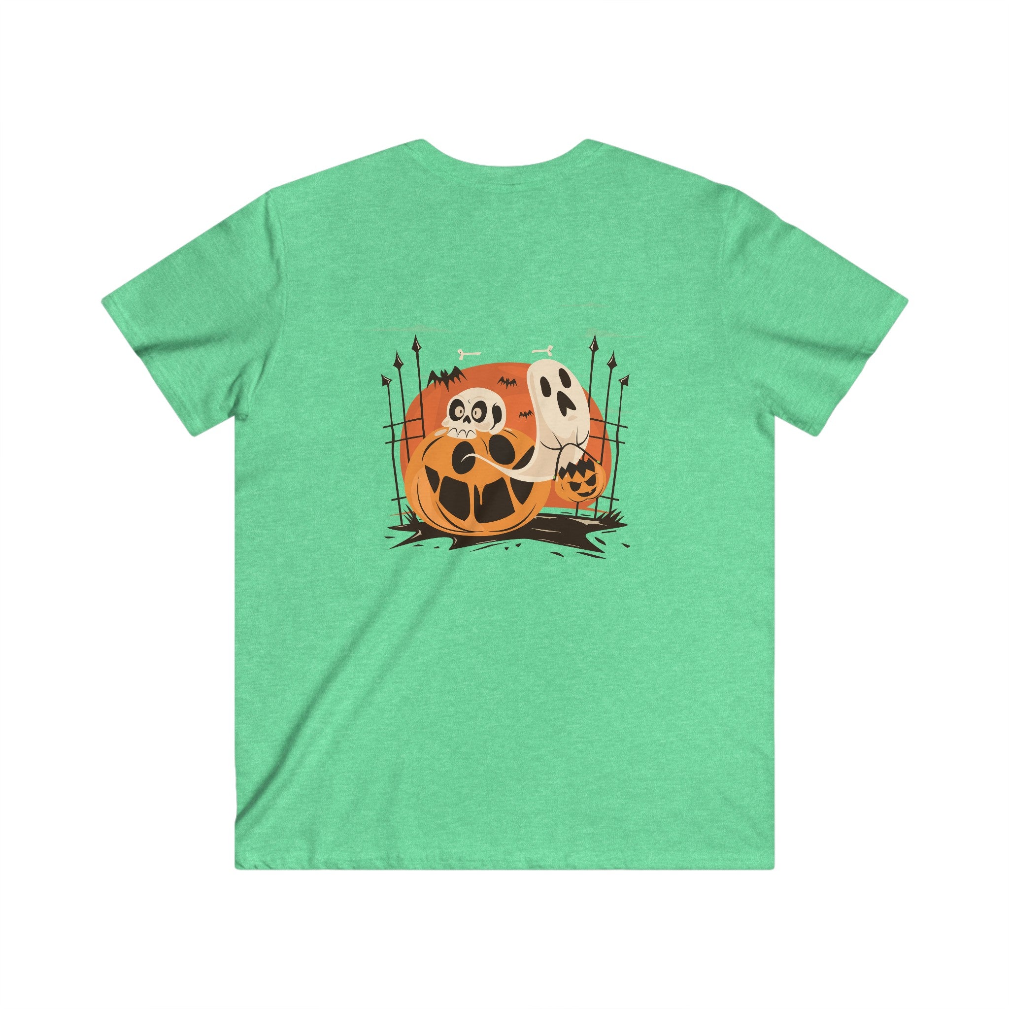 Halloween with Pumpkins | Men's Fitted V-Neck Short Sleeve Tee