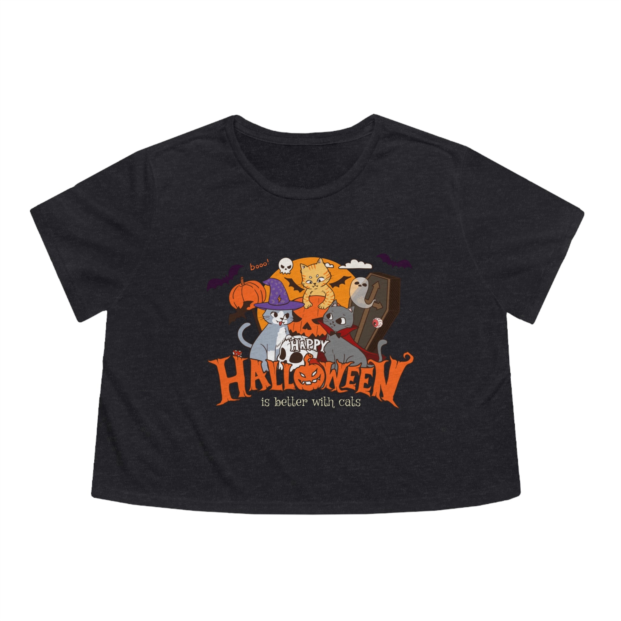 Halloween is Better with Cats | Women's Flowy Cropped Tee