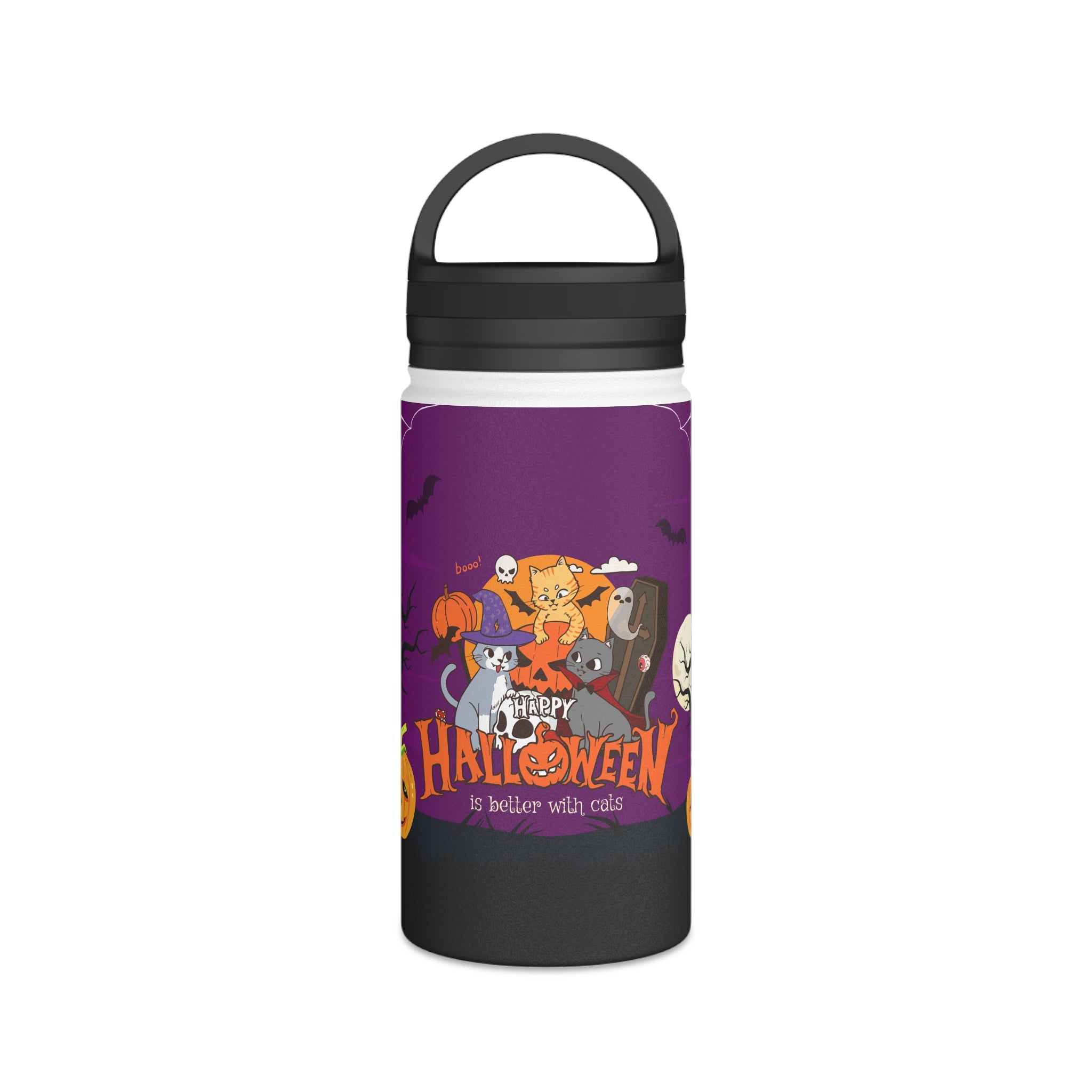 Happy Halloween is Better with Cats | Stainless Steel Water Bottle, Handle Lid