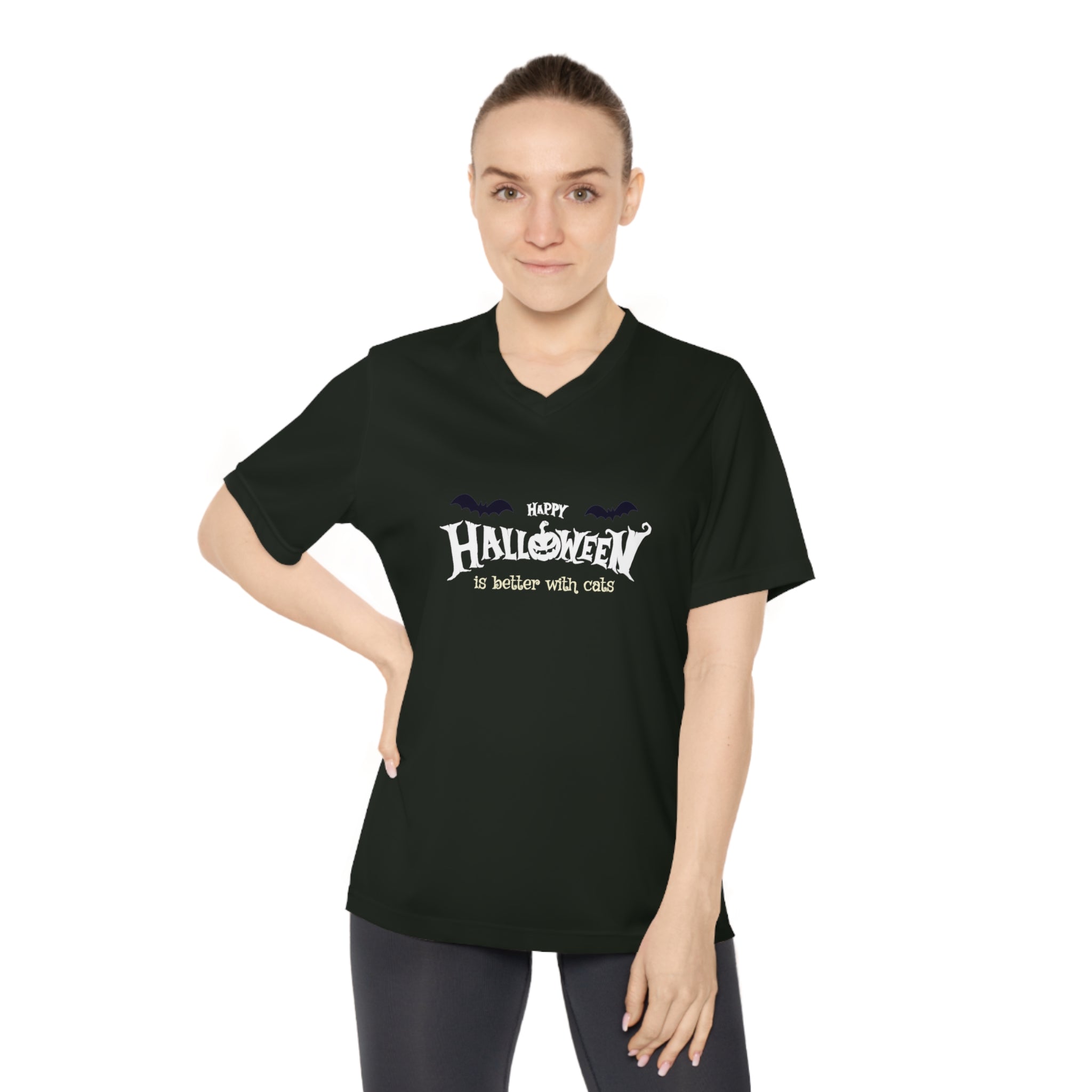 Halloween with Witch's Cats | Women's Performance V-Neck T-Shirt